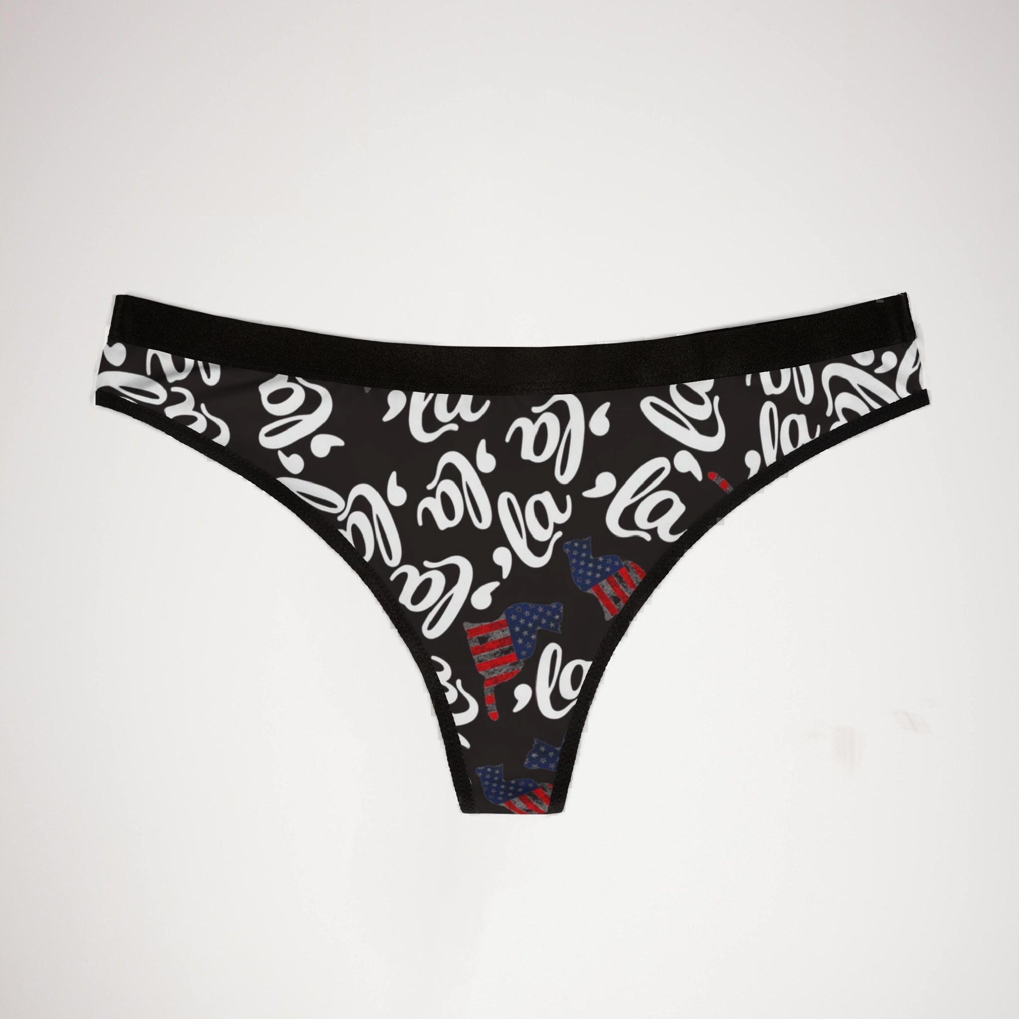 Women's thongs comma la childless cat lady flag black