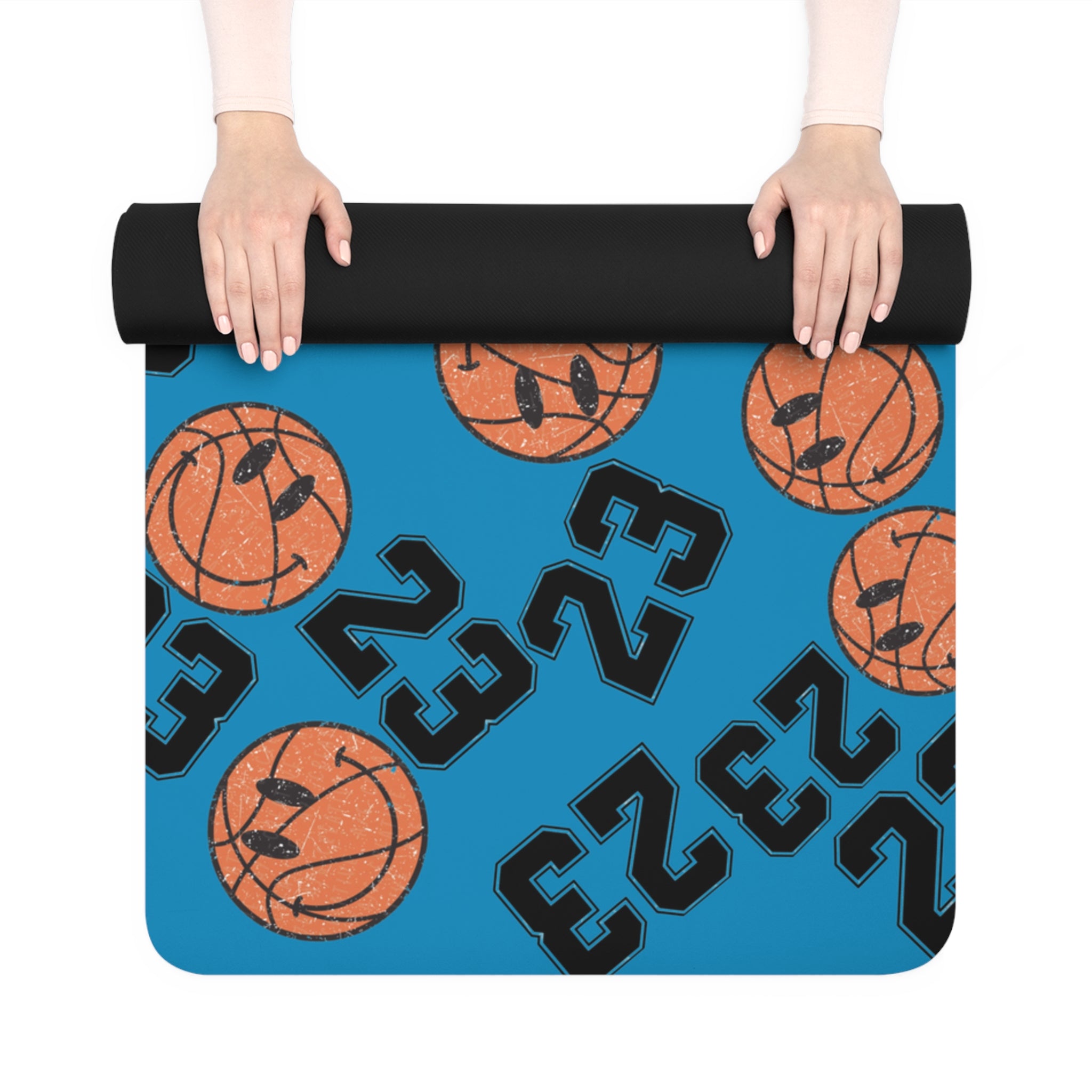 Rubber yoga mat number   basketball cyan