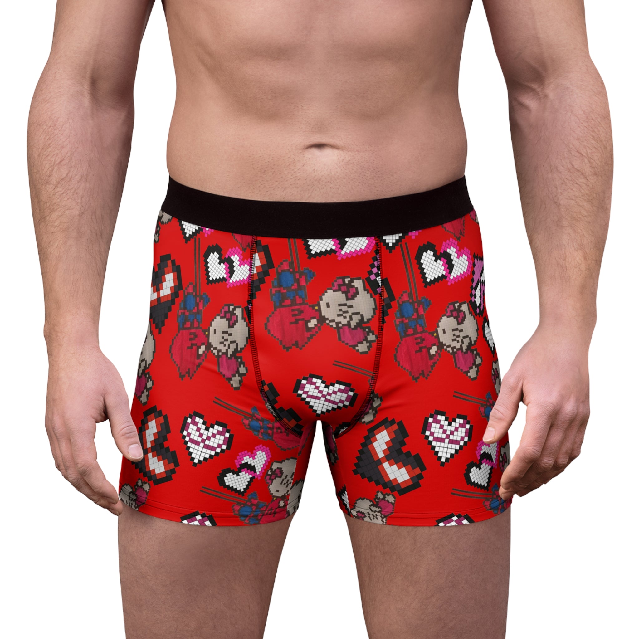 Men's boxer briefs spider kitty pixel kiss hearts red