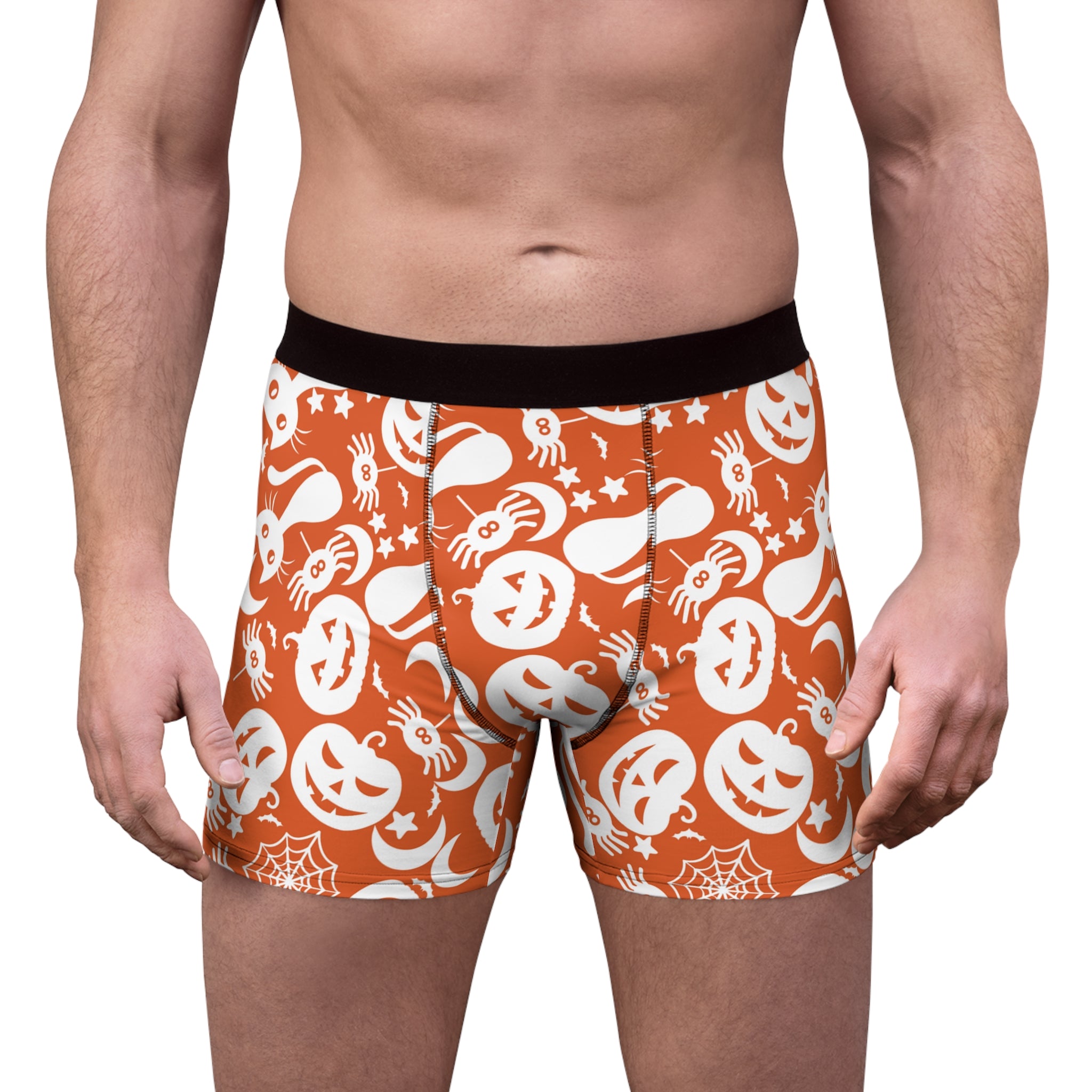 Men's boxer briefs halloween pumpkin spider web orange