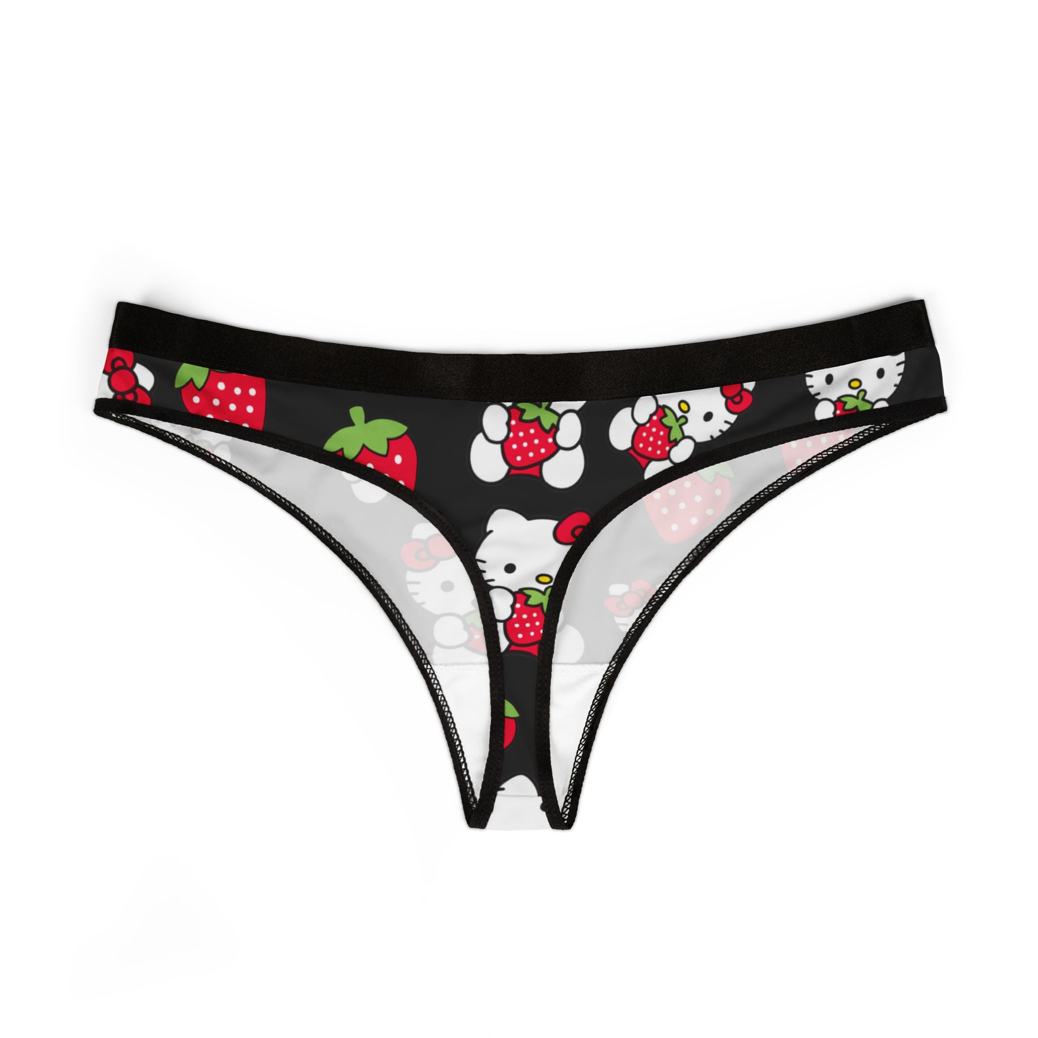 Women's thongs kitty strawberry valentine love black