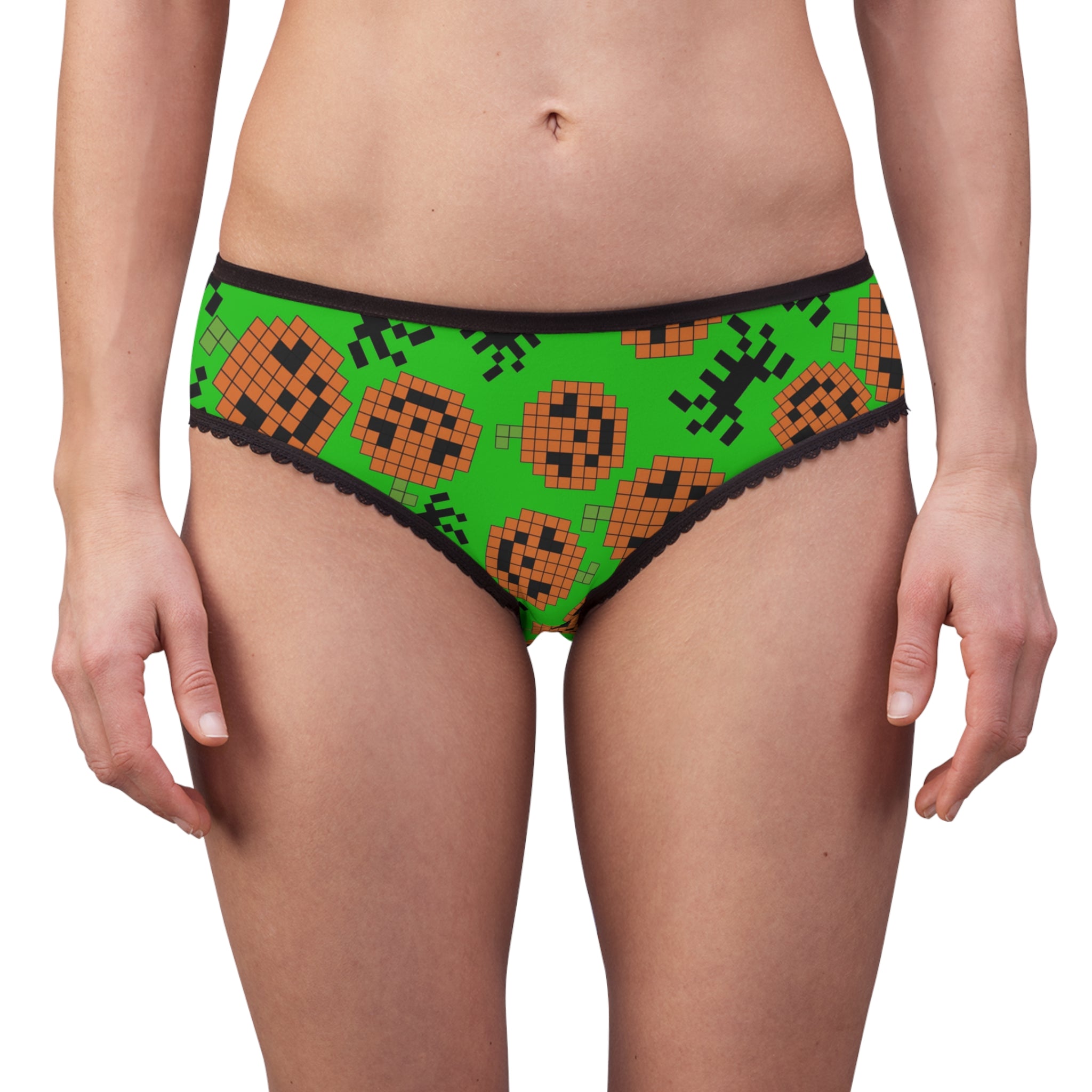 Women's briefs pumpkin spider pixel halloween green