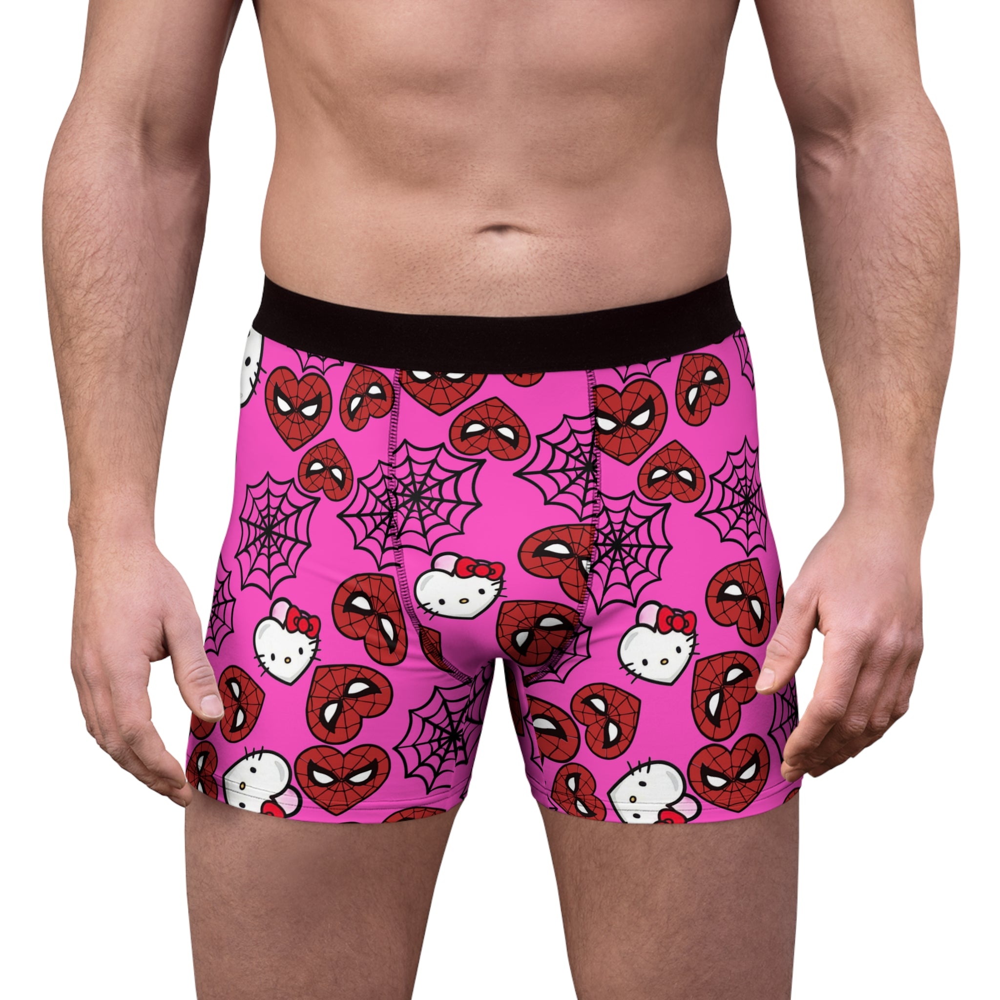 Men's boxer briefs kitty spider web heart pink