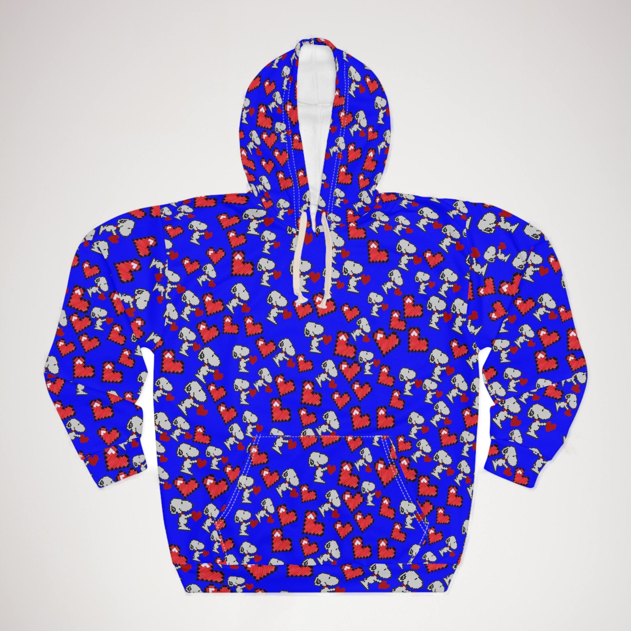 Unisex pullover hoodie snoopy hearts valentine blue