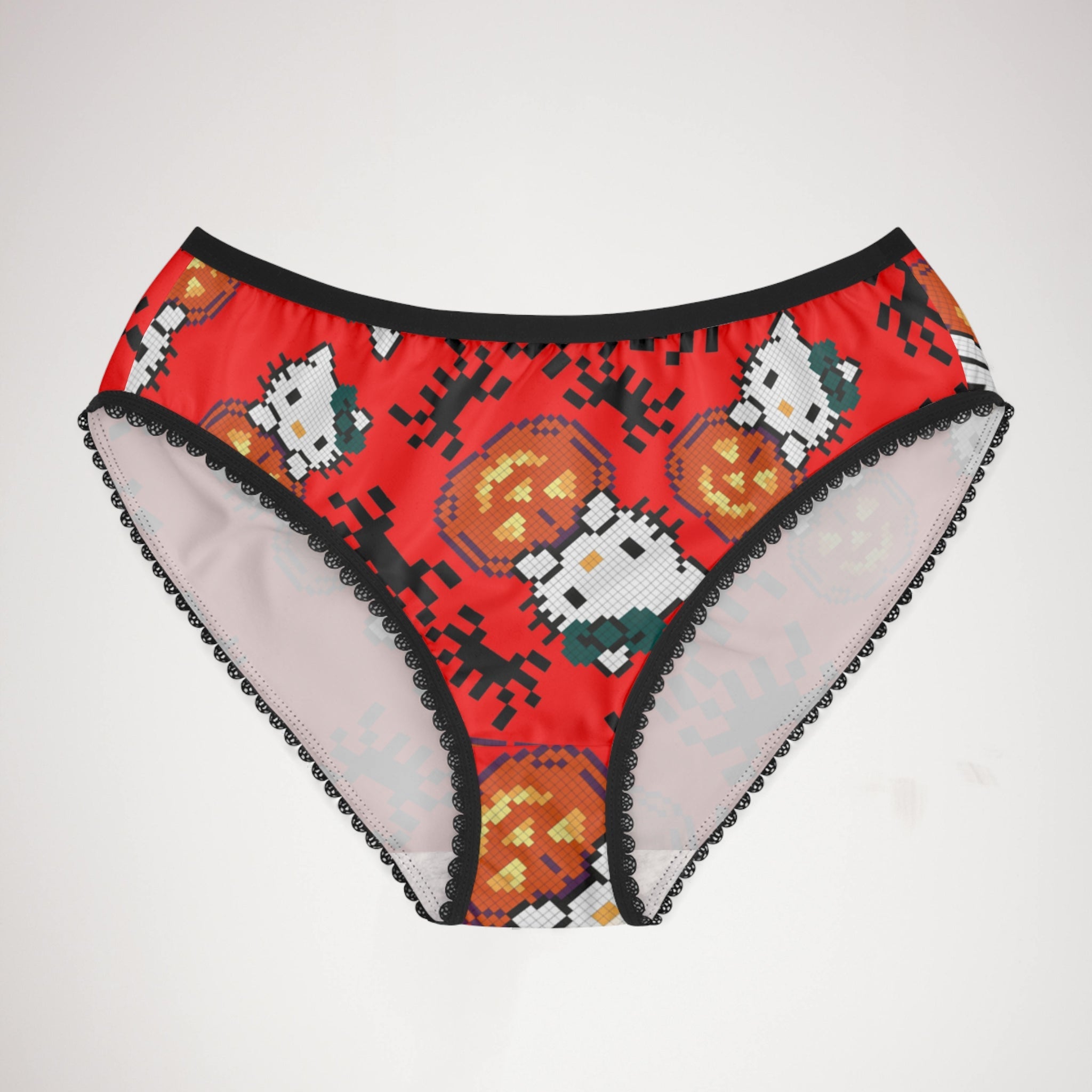 Women's briefs kitty pumpkin Halloween pixel spider red