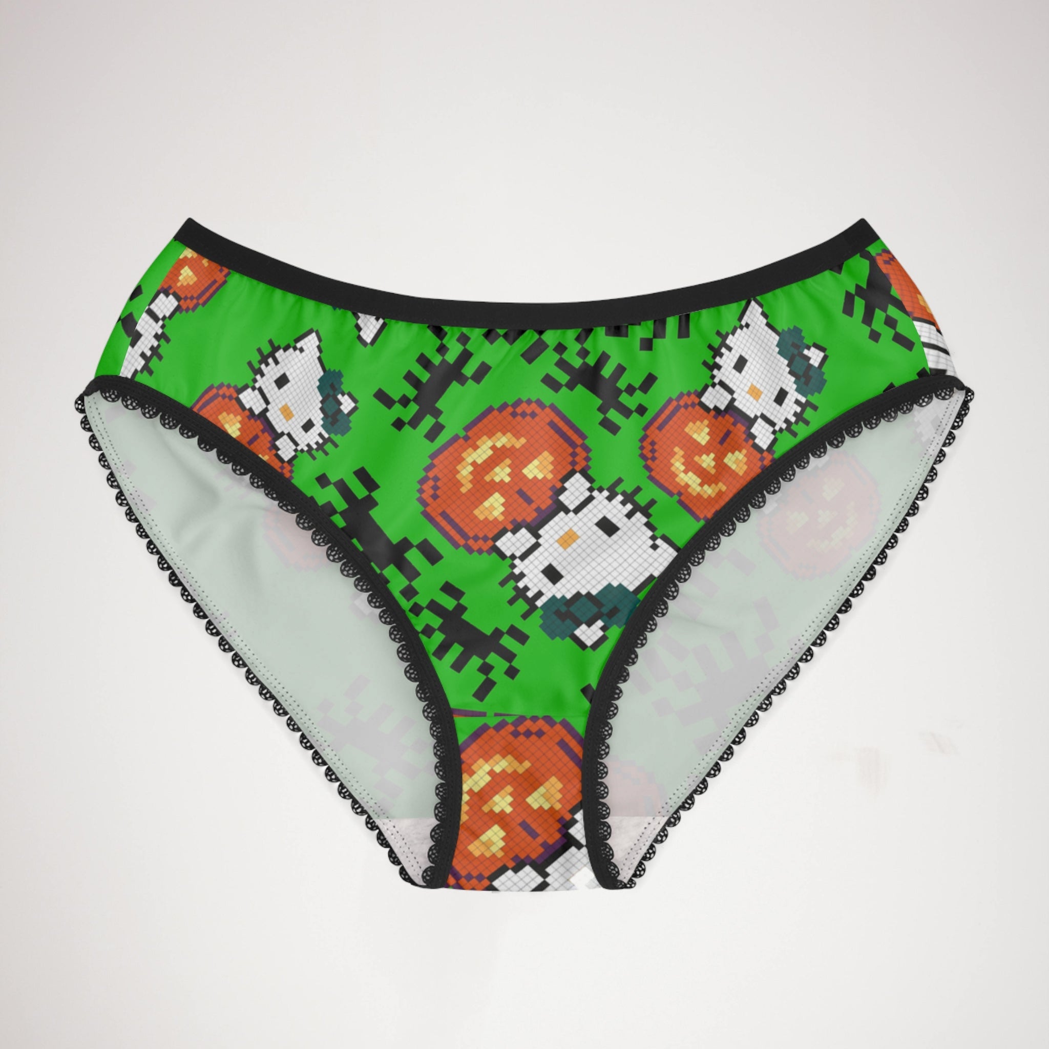 Women's briefs kitty pumpkin Halloween pixel spider green