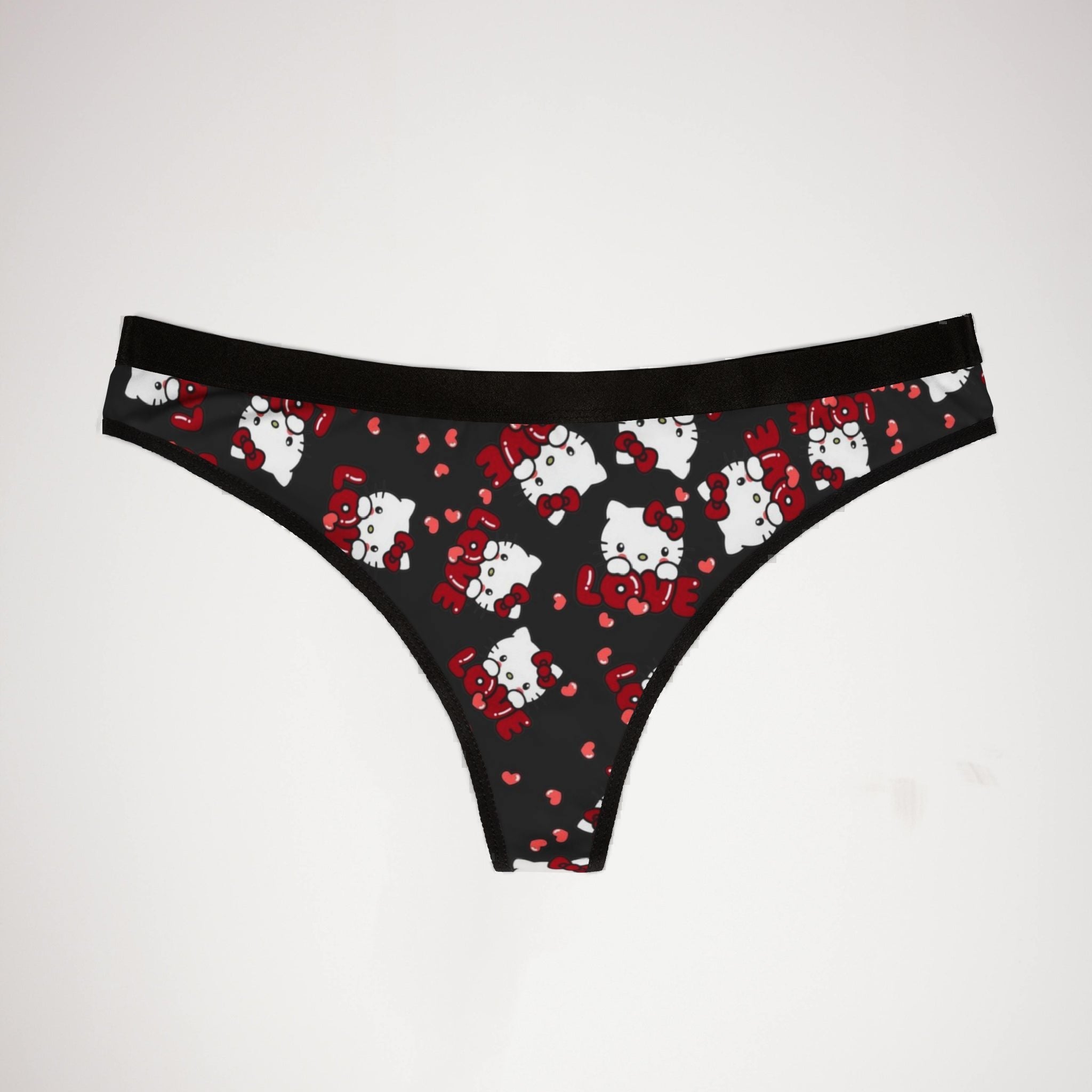 Women's thongs kitty valentine love black