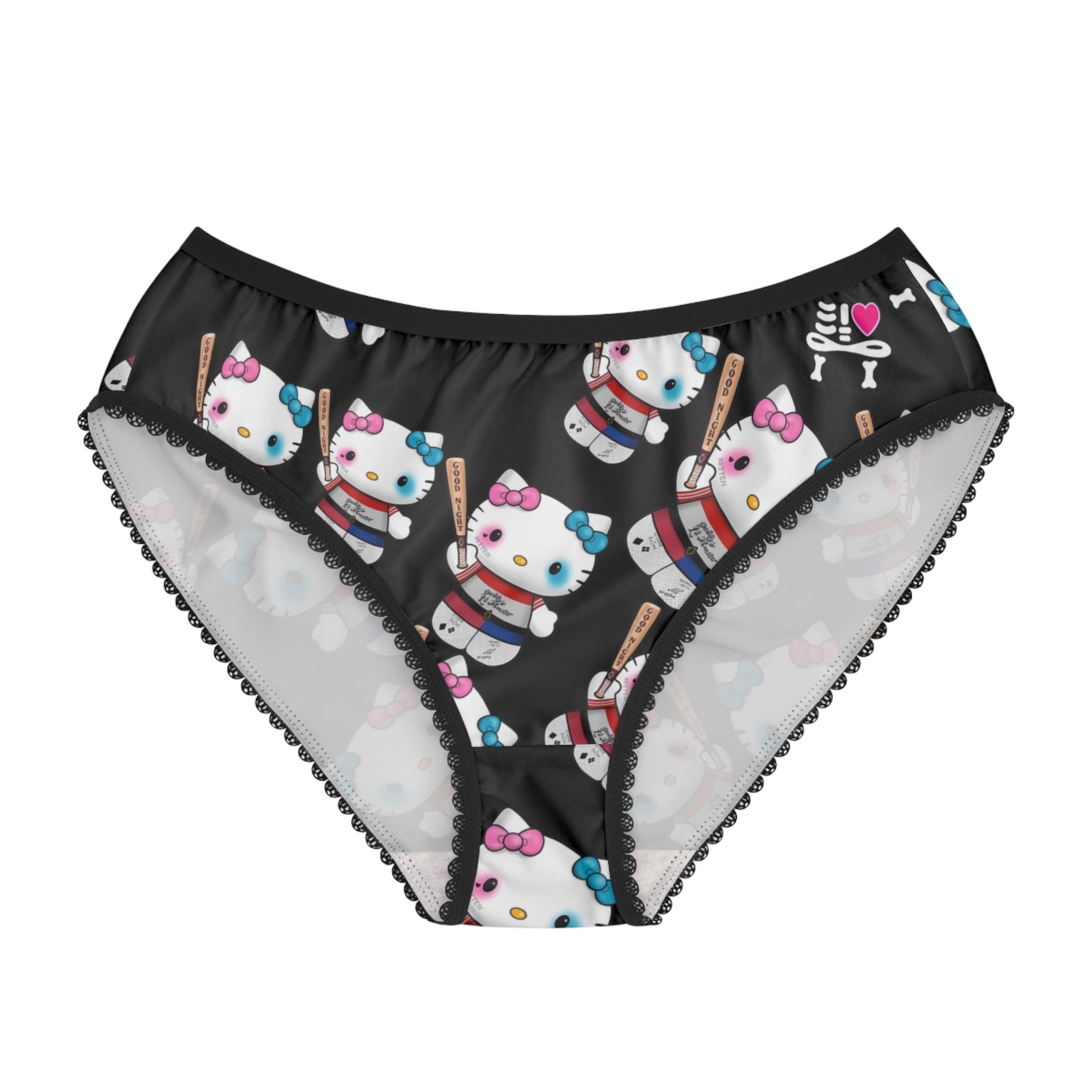 Women's briefs kitty monster Halloween bone black