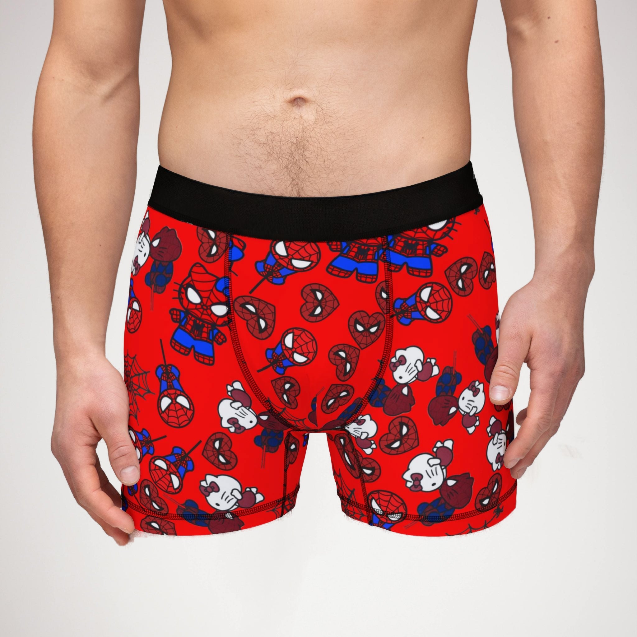 Men's boxers spider kitty heart kiss red