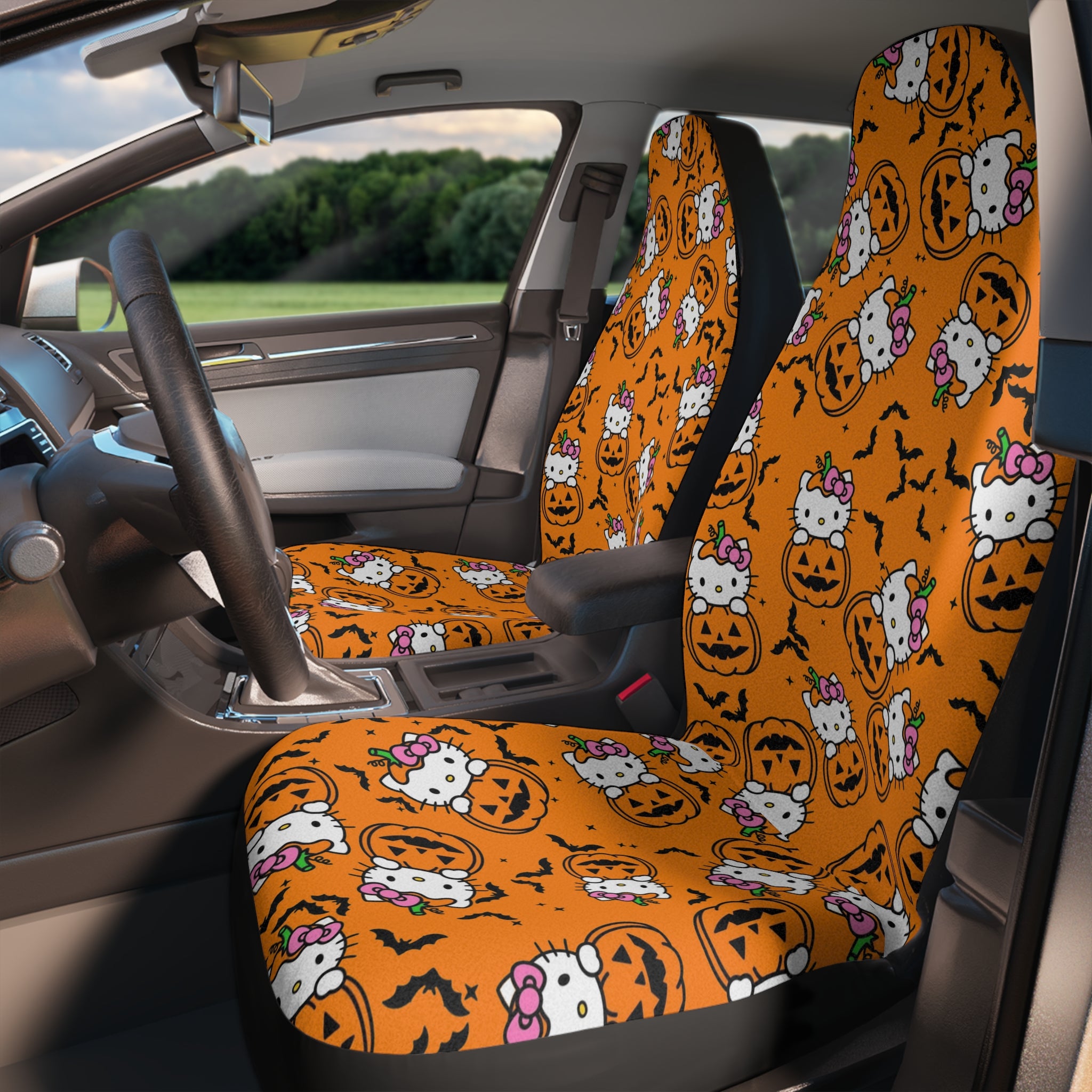 Car seat covers kitty hold pumpkin Halloween orange