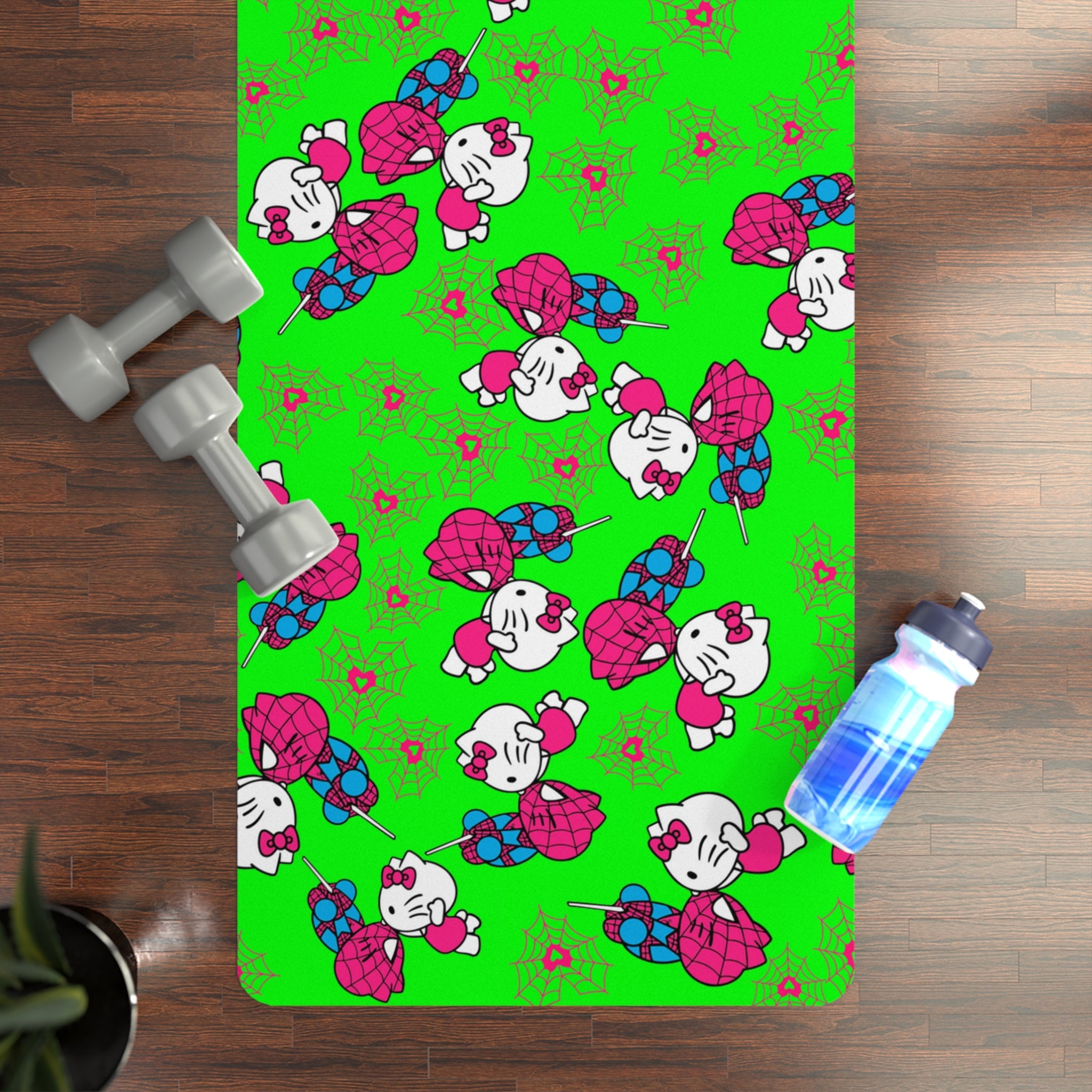 Rubber yoga mat spider kitty green