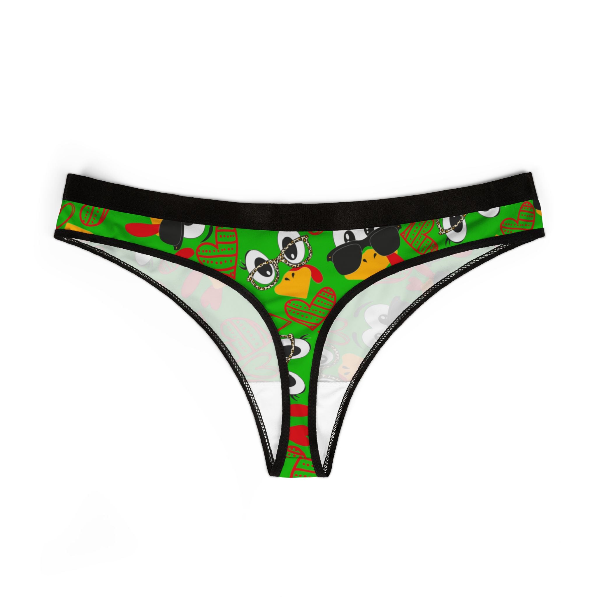 Women's thongs Mr Turkey Mrs Turkey valentine hearts Thanksgiving green