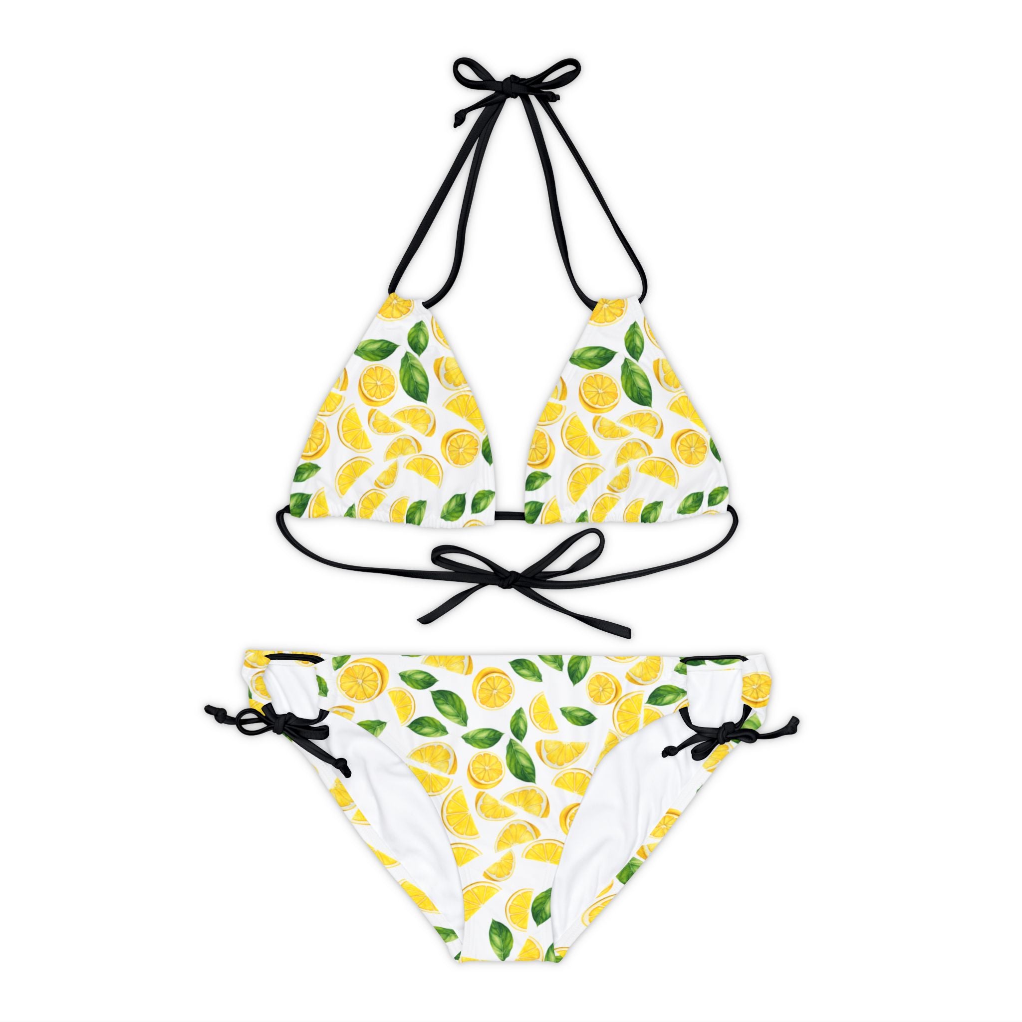 Strappy bikini set lemon and leaves white