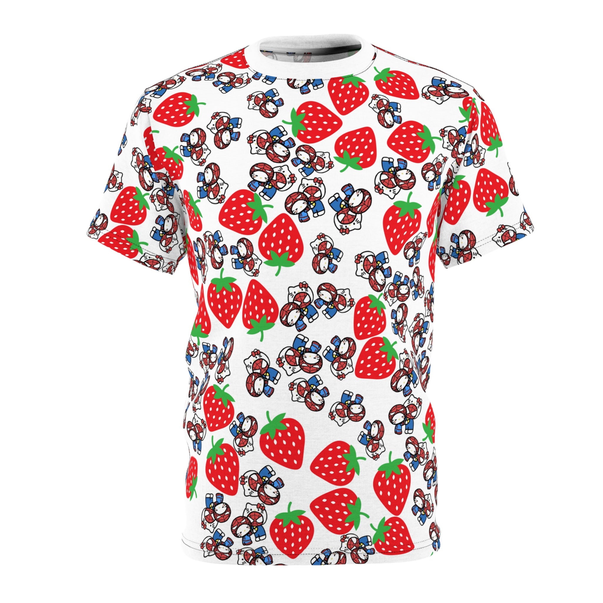 Unisex cut & sew tee spider kitty strawberry white