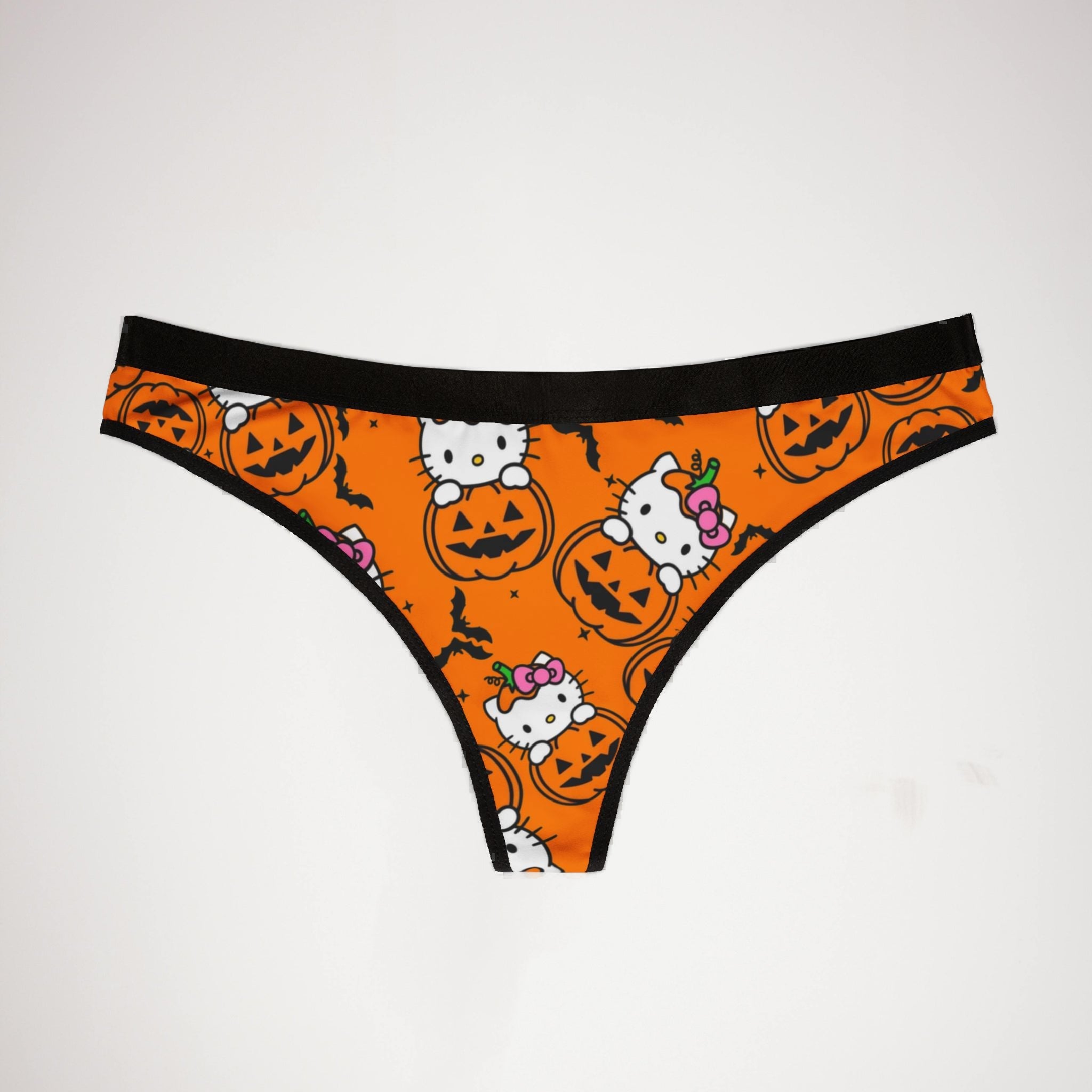 Women's thongs kitty hold pumpkin Halloween orange