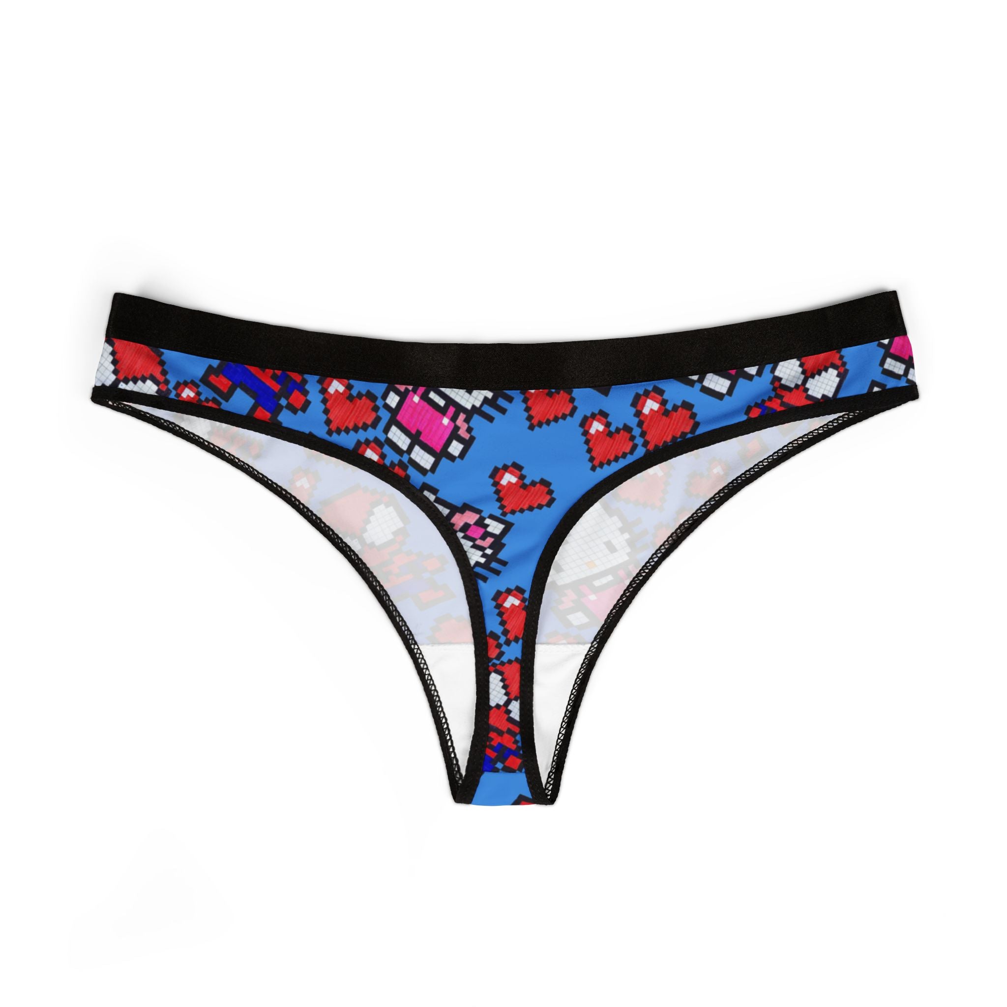 Women's thongs spider kitty pixel heart love valentine cyan