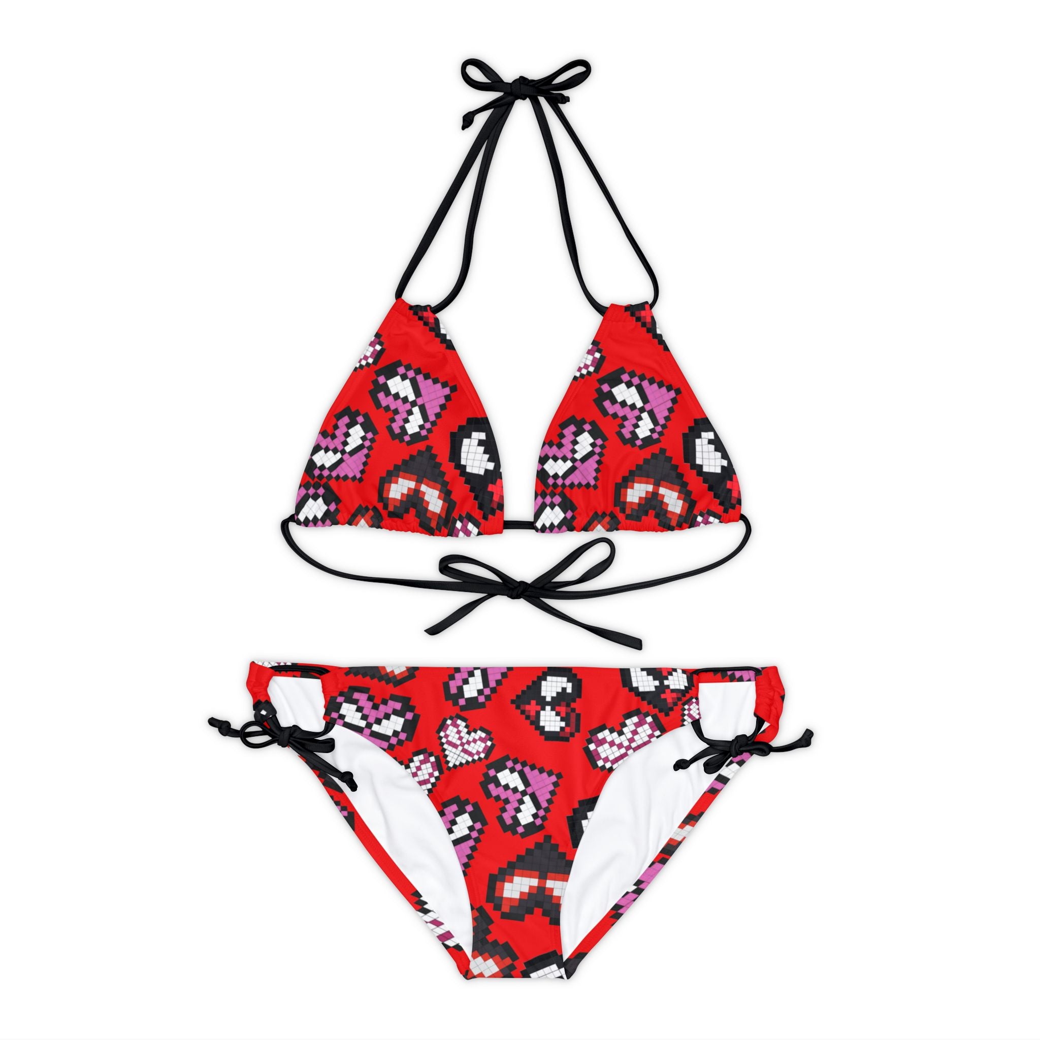 Strappy bikini set spider hearts pixel red