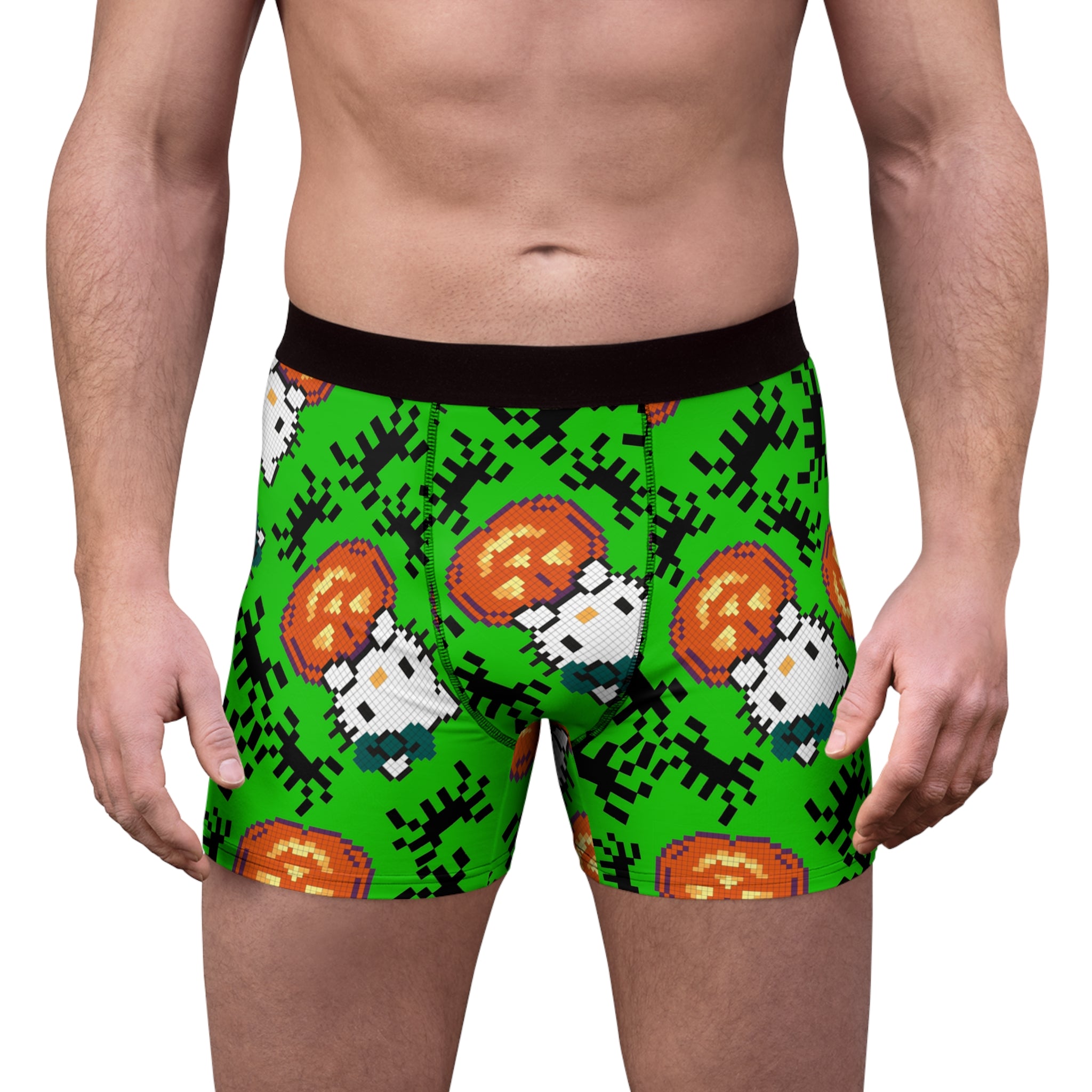 Men's boxer briefs kitty pumpkin Halloween pixel spider green