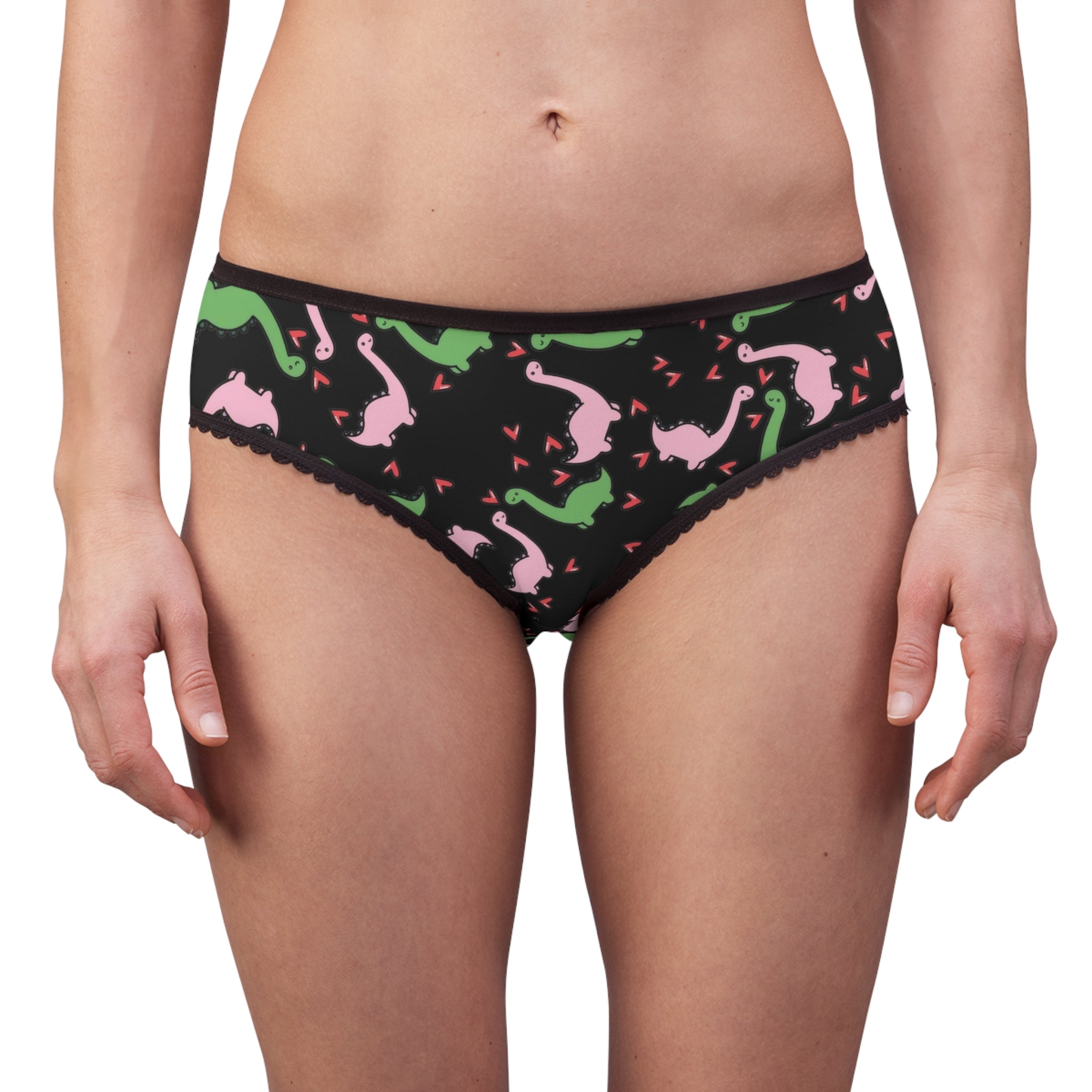 Women's briefs dinosaur valentine heart black