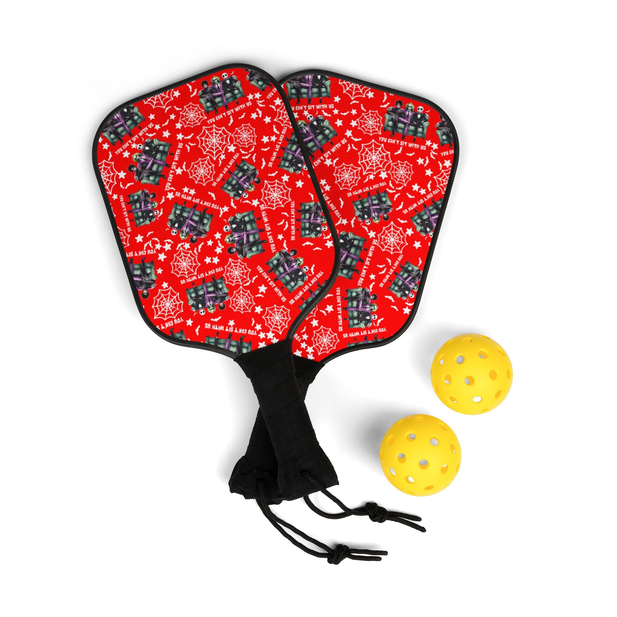 Pickleball kit (2 paddles + 2 balls + transparent bag) you can t shit with us halloween red