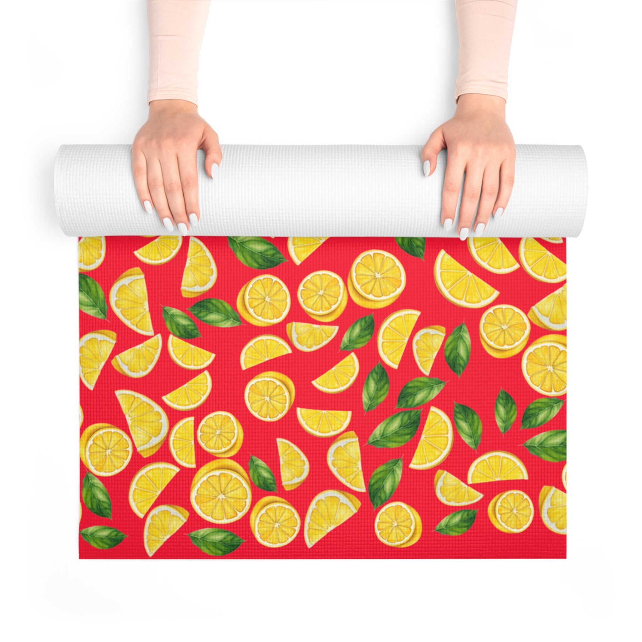 Foam yoga mat lemon and leaves red