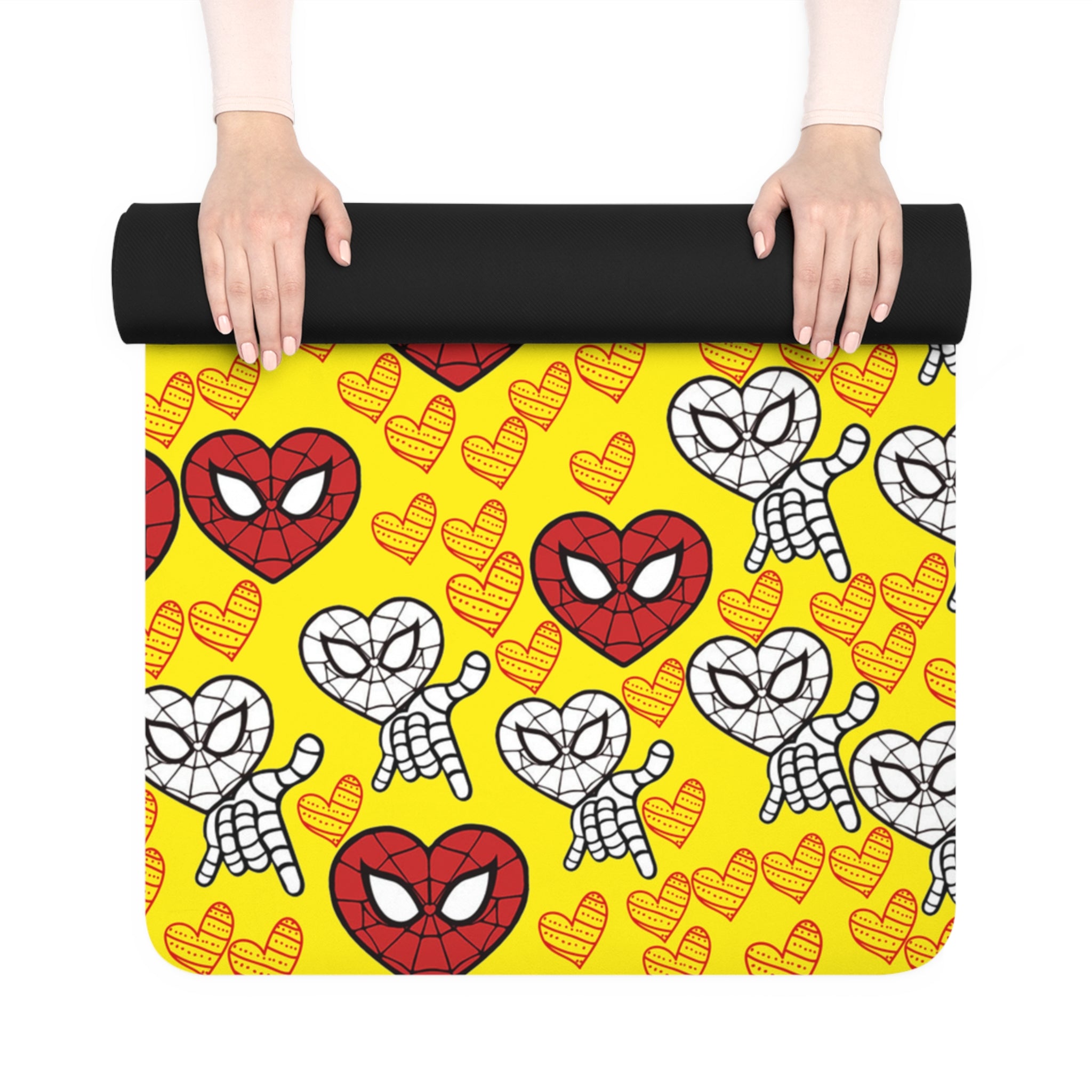 Rubber yoga mat spider heart kiss yellow