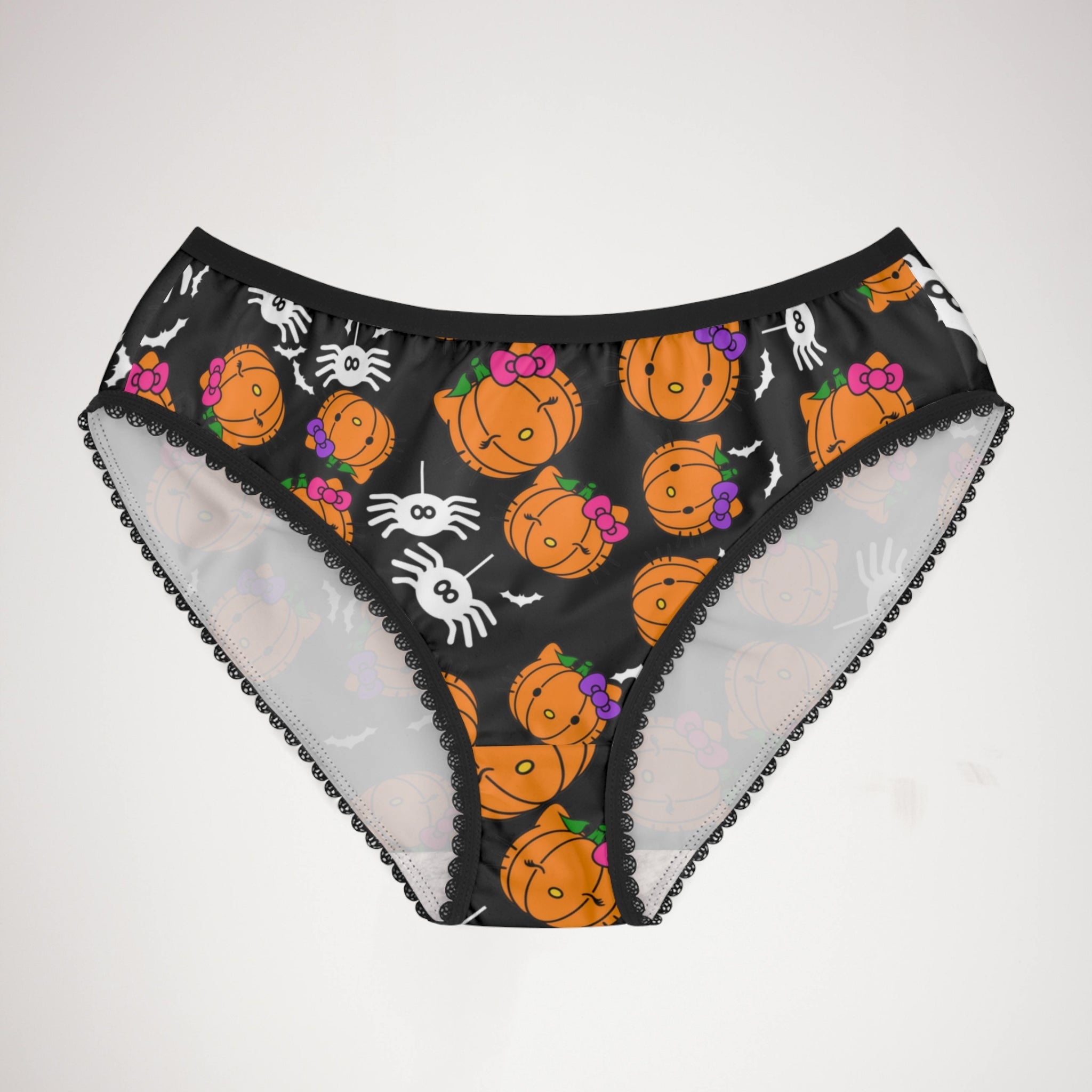 Women's briefs double pumpkin kitty Halloween black