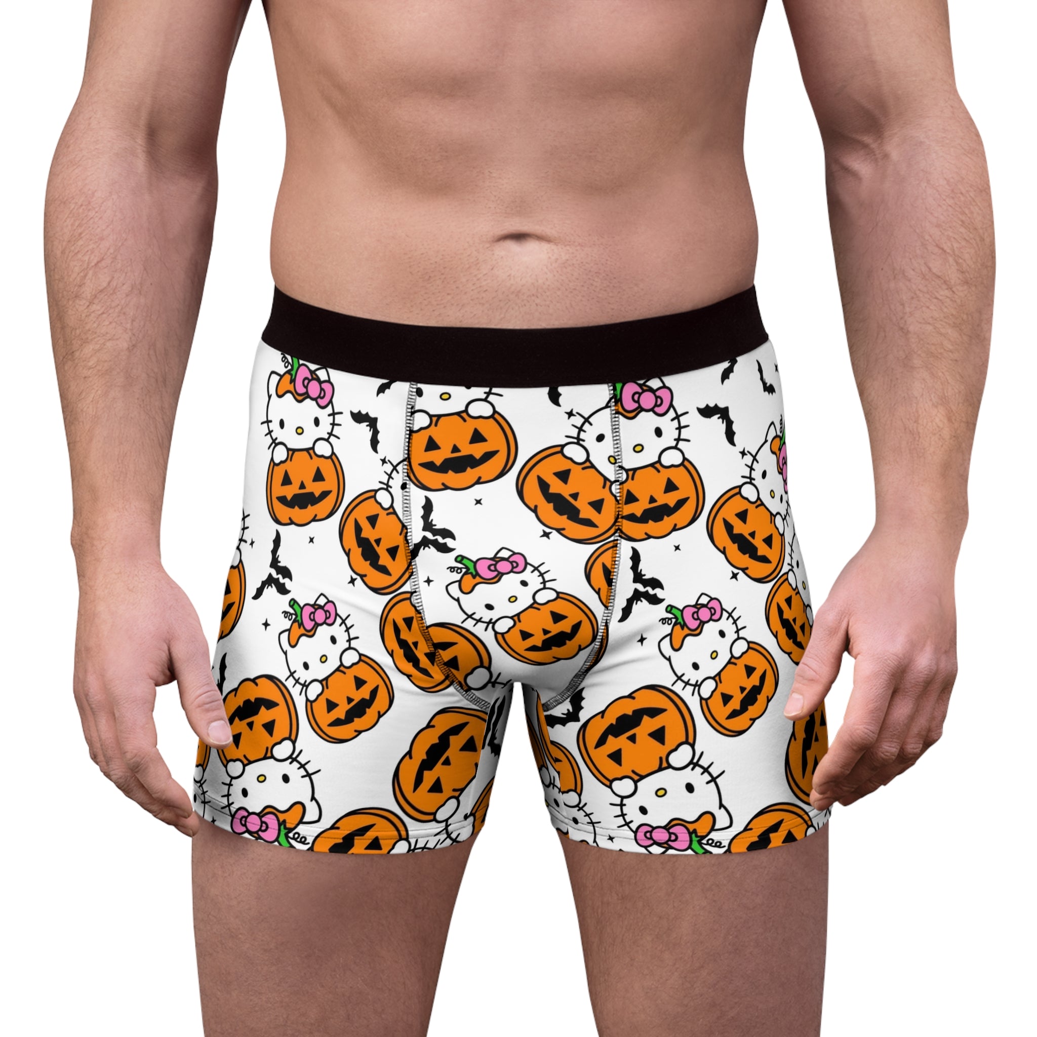 Men's boxer briefs kitty hold pumpkin Halloween white