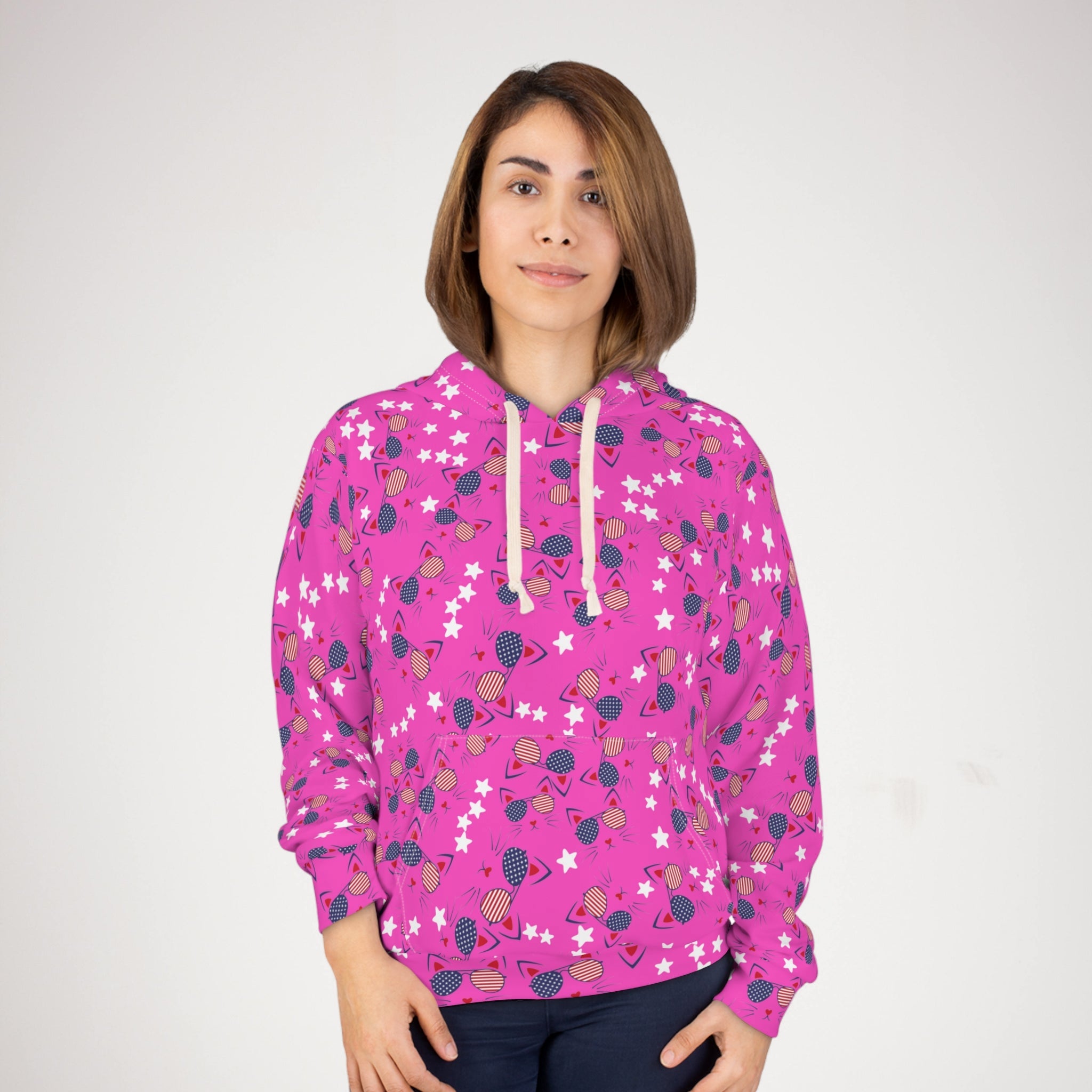 Unisex pullover hoodie Meowica  th july american independence day pink