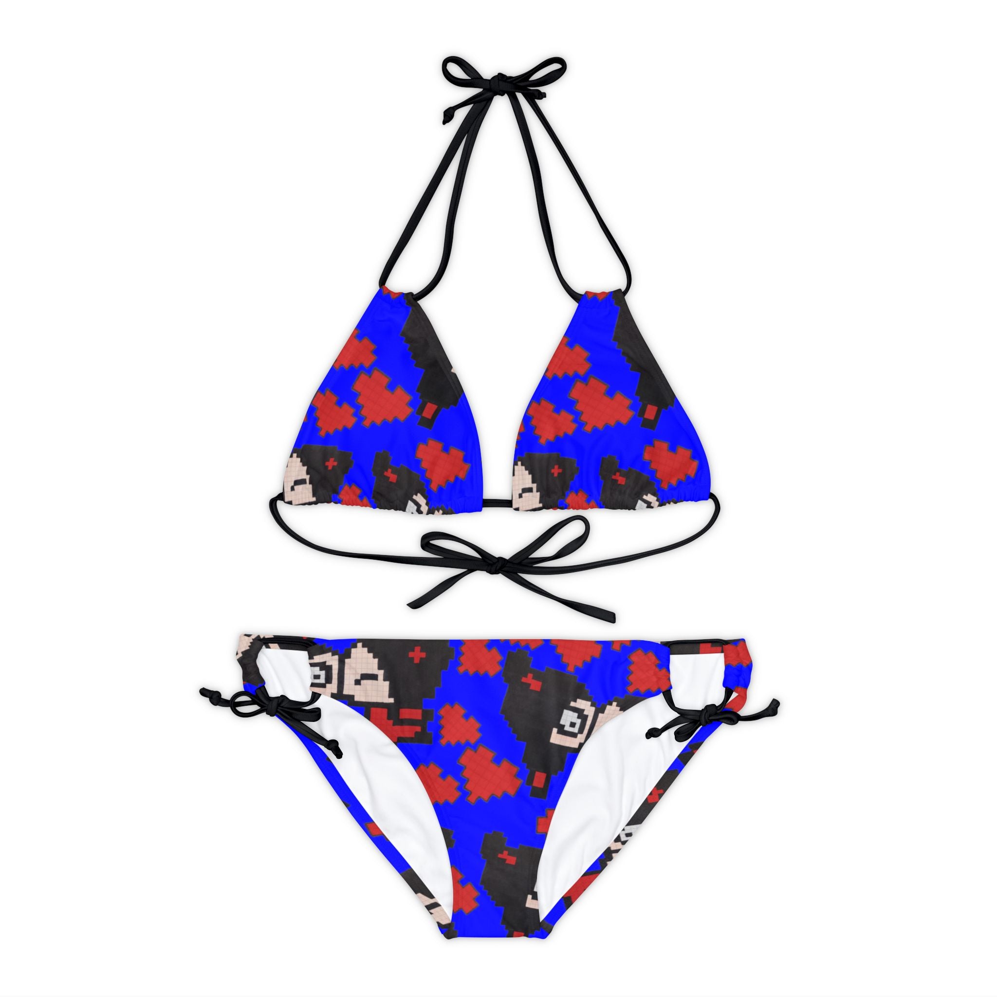 Strappy bikini set pixel pucca kiss heart blue