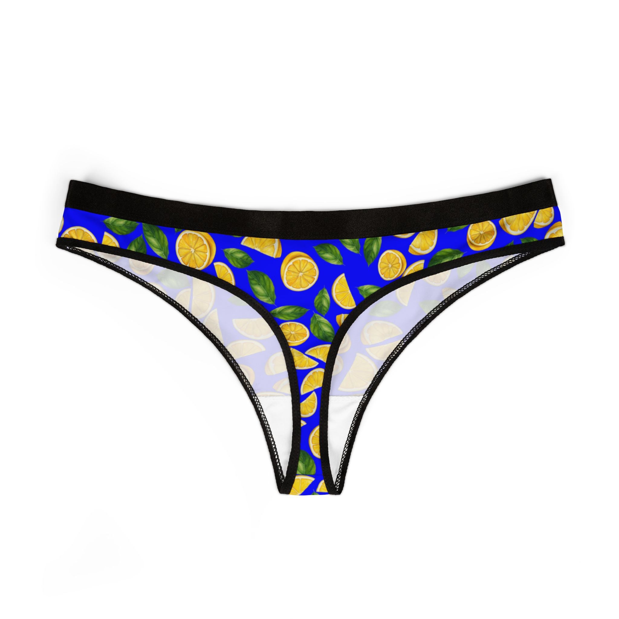 Women's thongs lemon and leaves blue