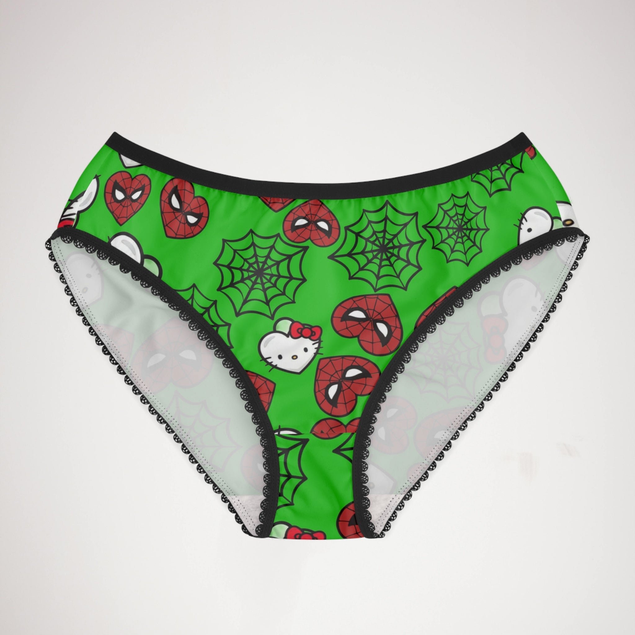 Women's briefs kitty spider web heart green