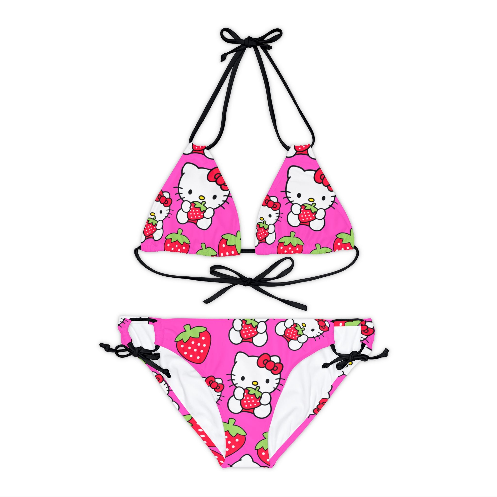 Strappy bikini set kitty strawberry valentine love pink