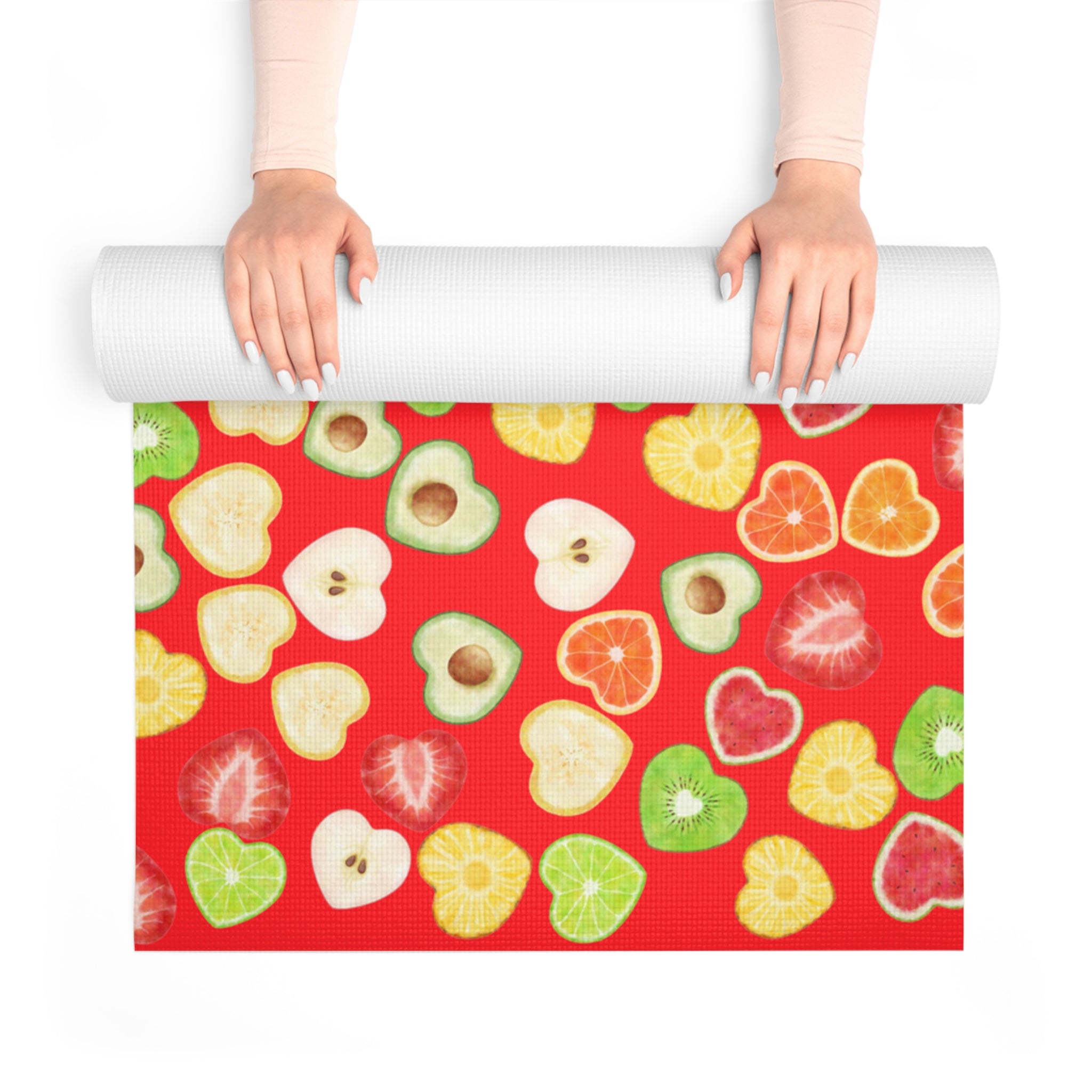 Foam yoga mat heart fruits red