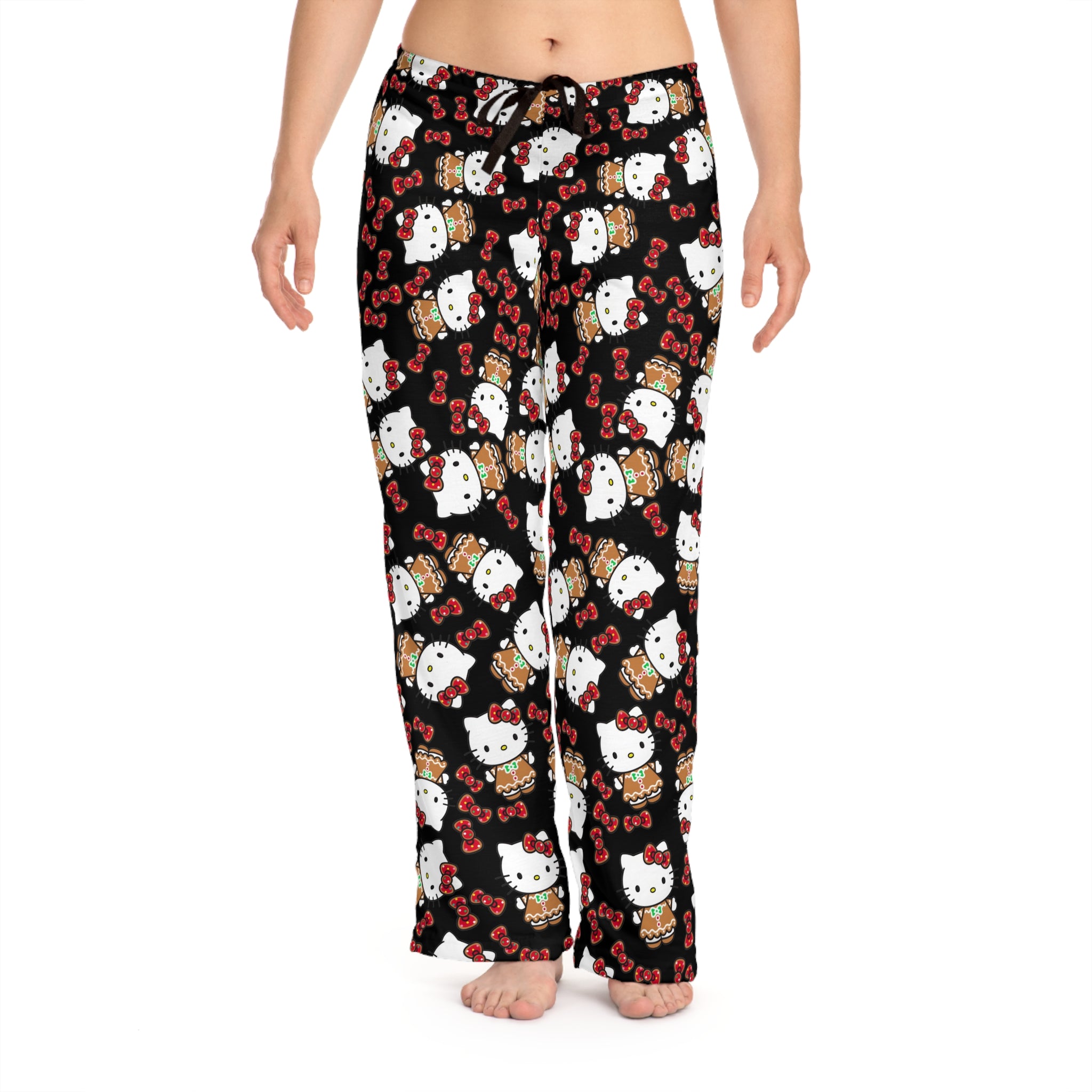 Women's pajama pants kitty cookies noel Christmas black