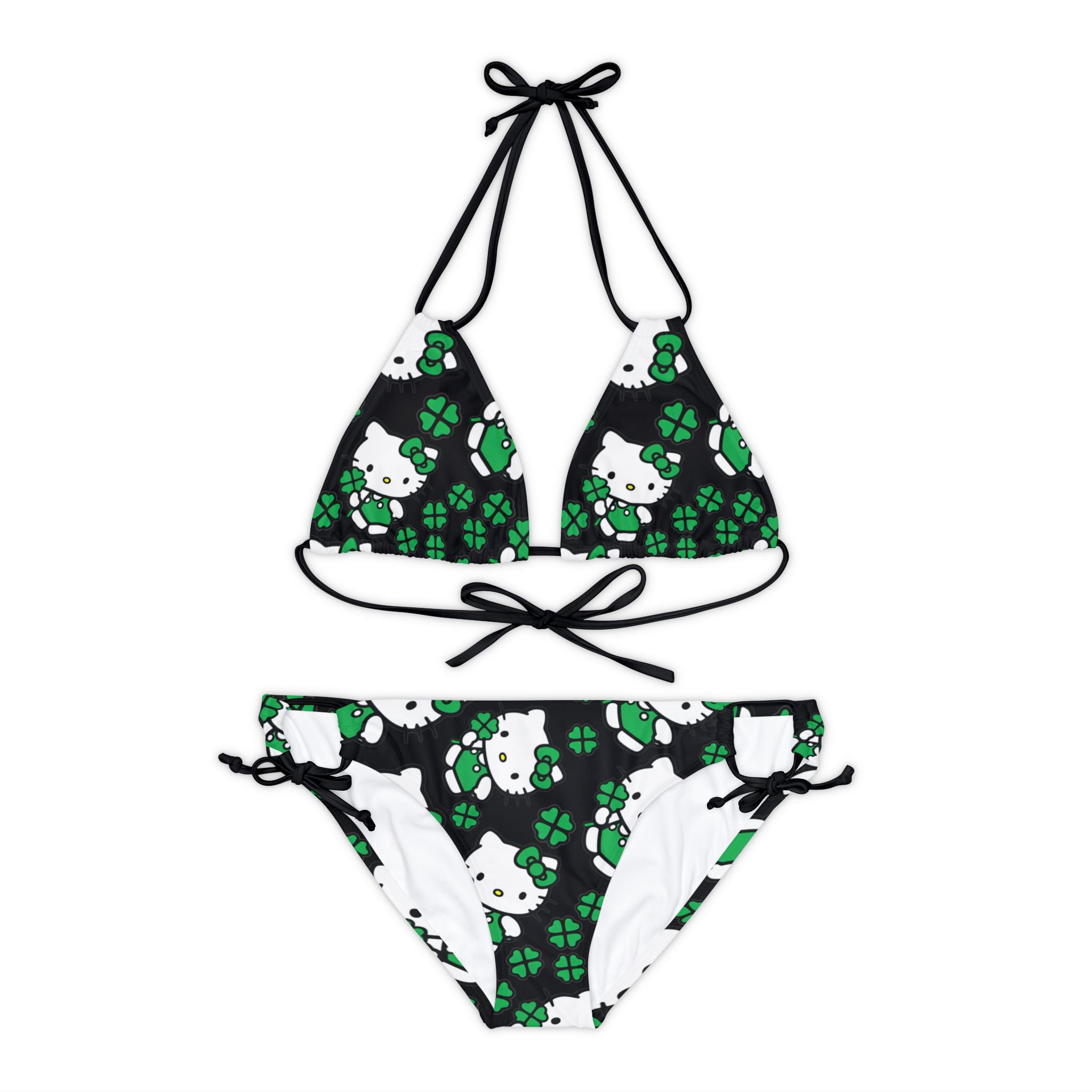 Strappy bikini set kitty saint patrick lucky black