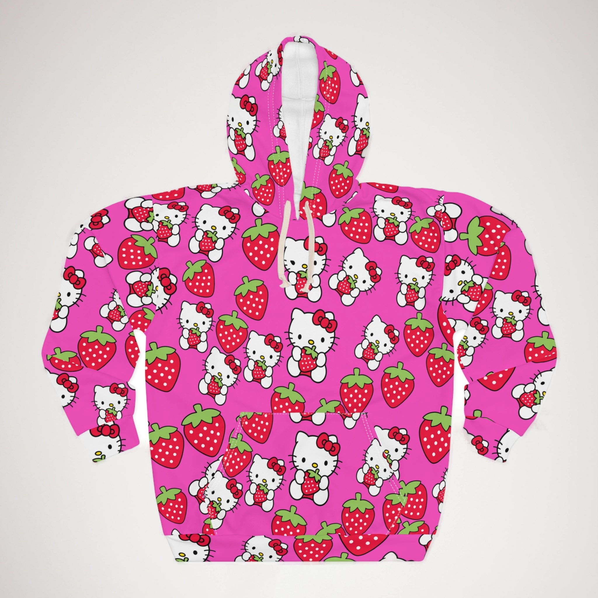 Unisex pullover hoodie kitty strawberry valentine love pink