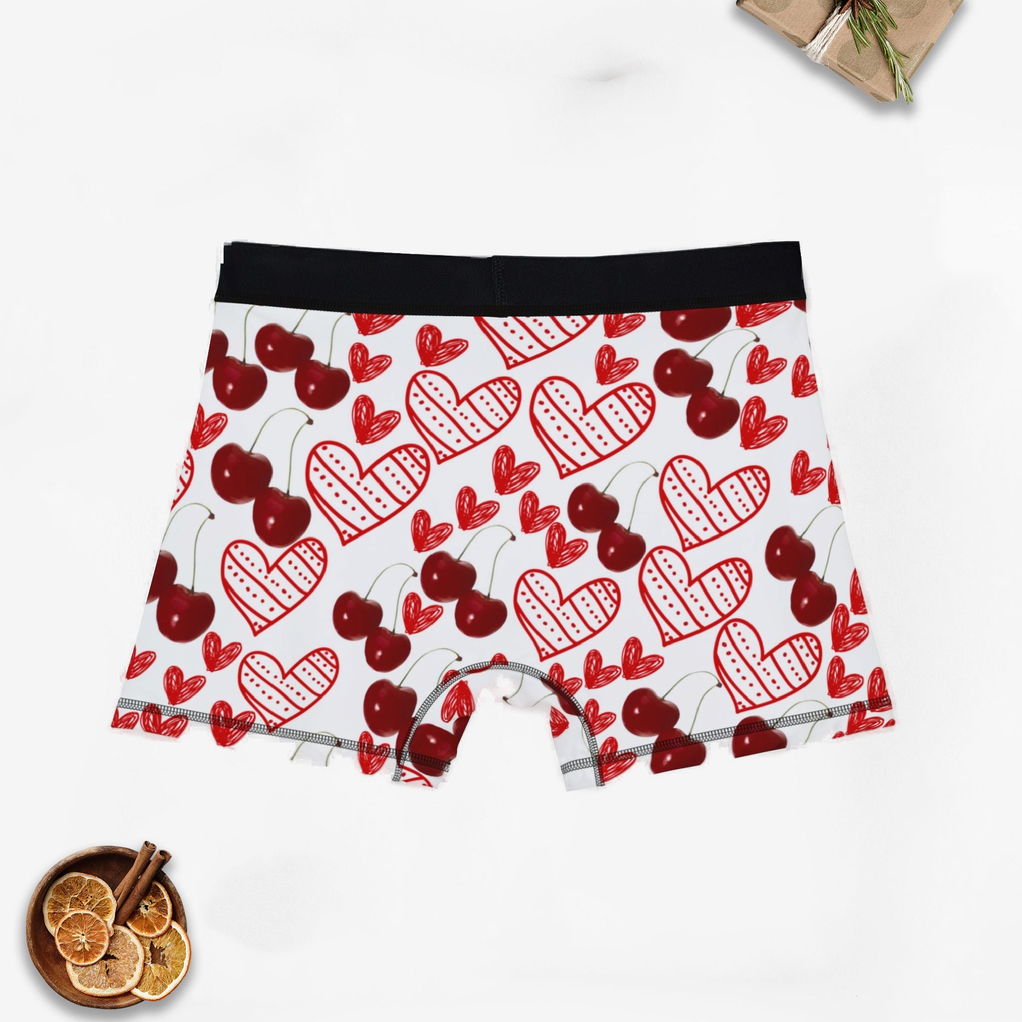 Men's boxers cherry and 2 sweet hearts white