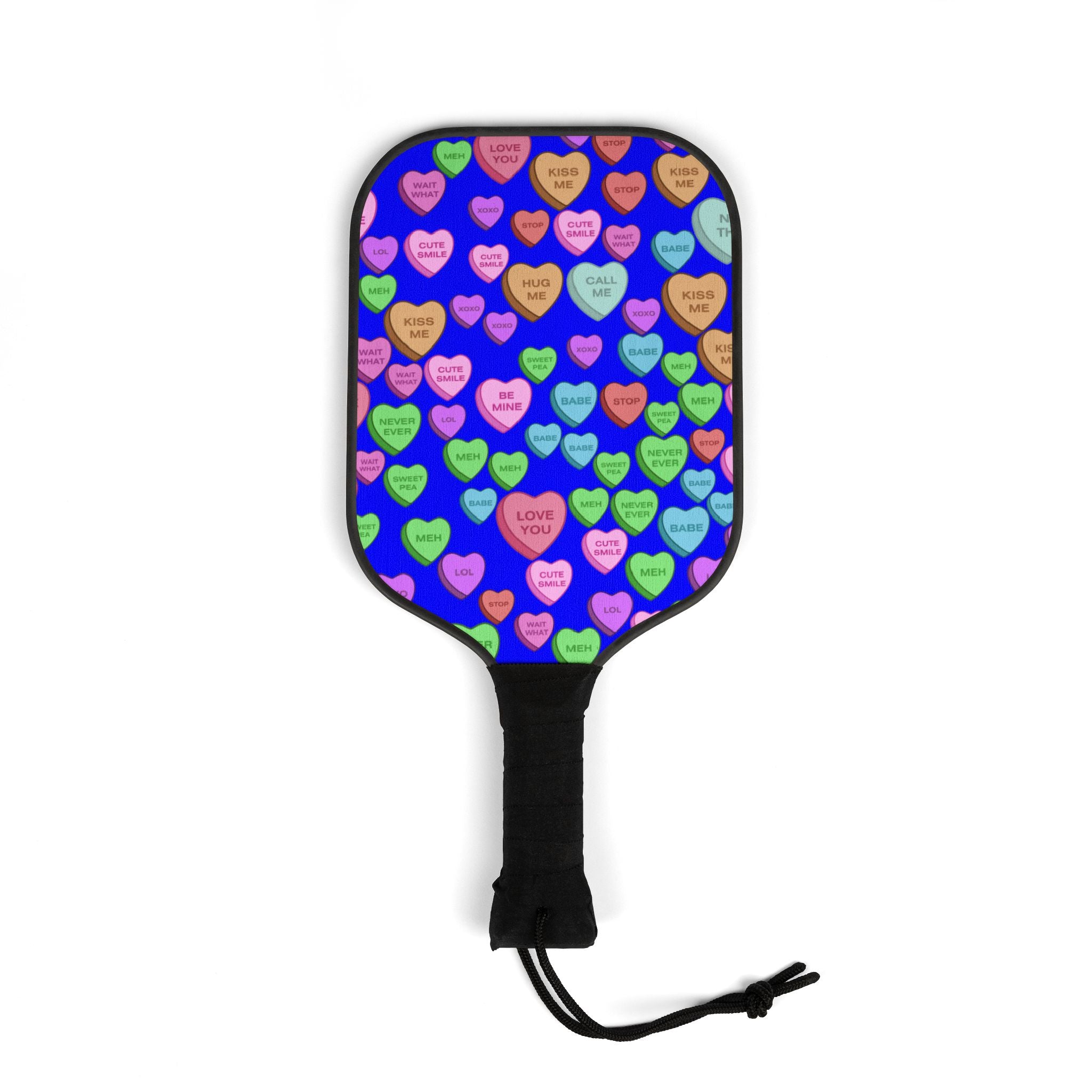 Pickleball kit (2 paddles + 2 balls + transparent bag) candy heart sweet valentine message blue