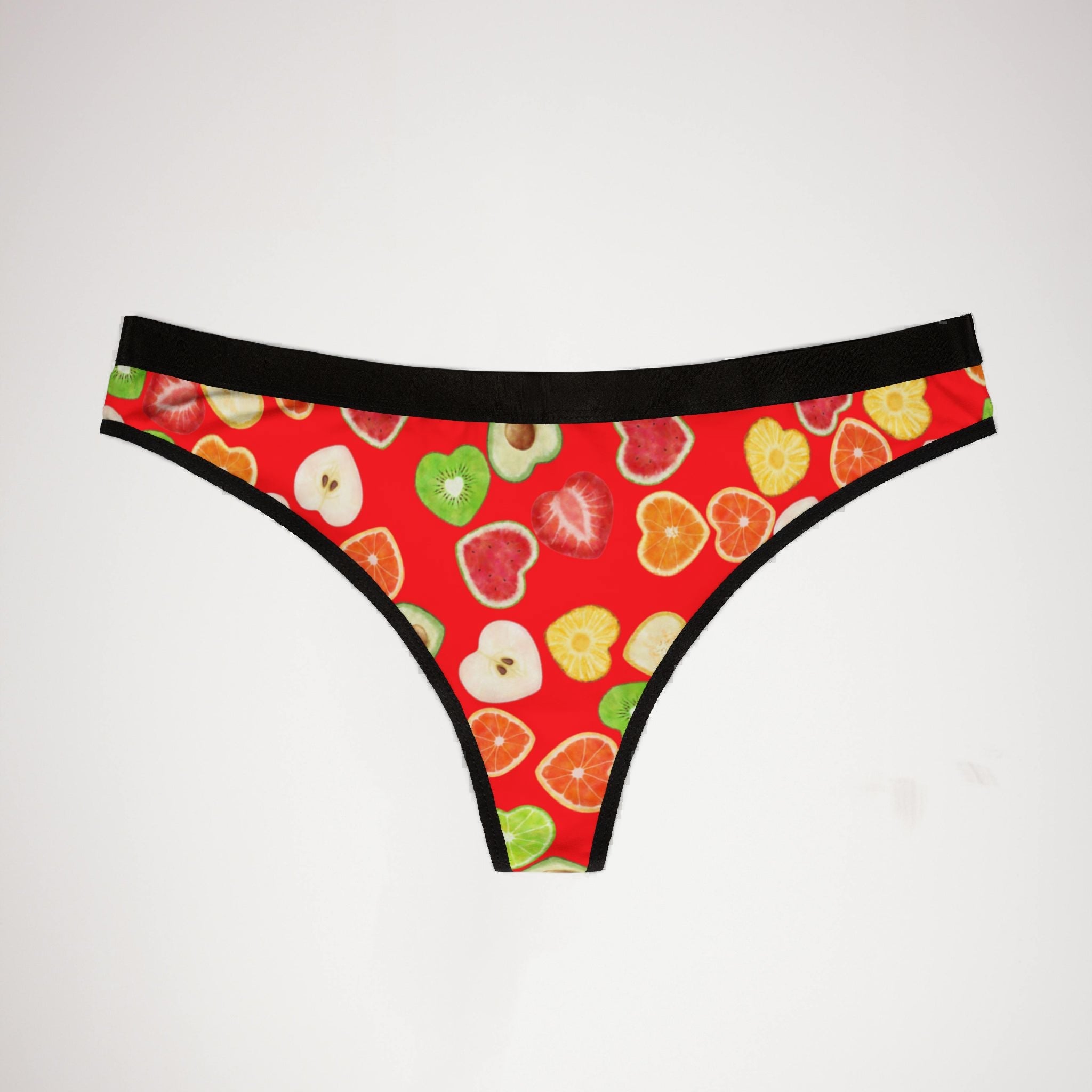 Women's thongs heart fruits red