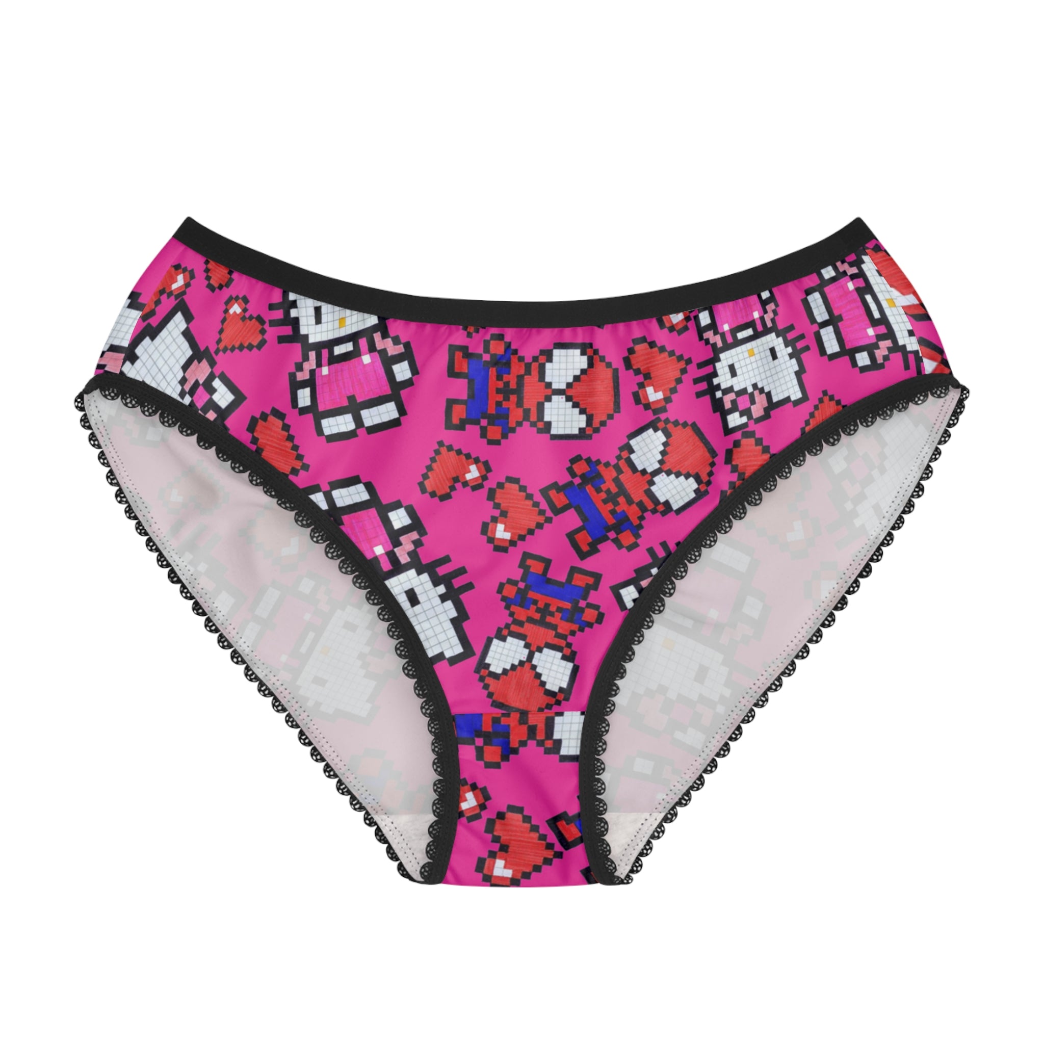 Women's briefs spider kitty pixel heart character love valentine pink