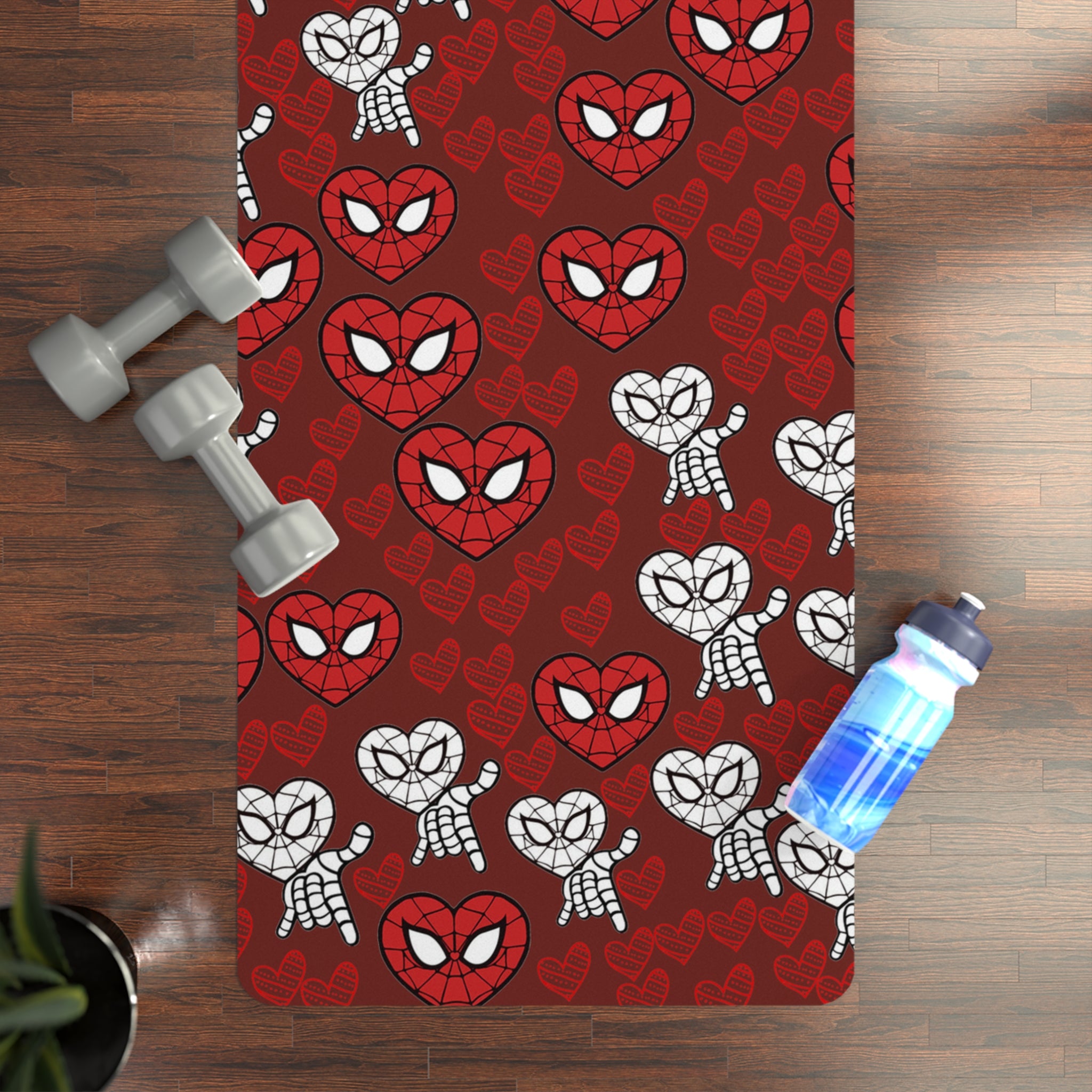 Rubber yoga mat spider heart kiss red