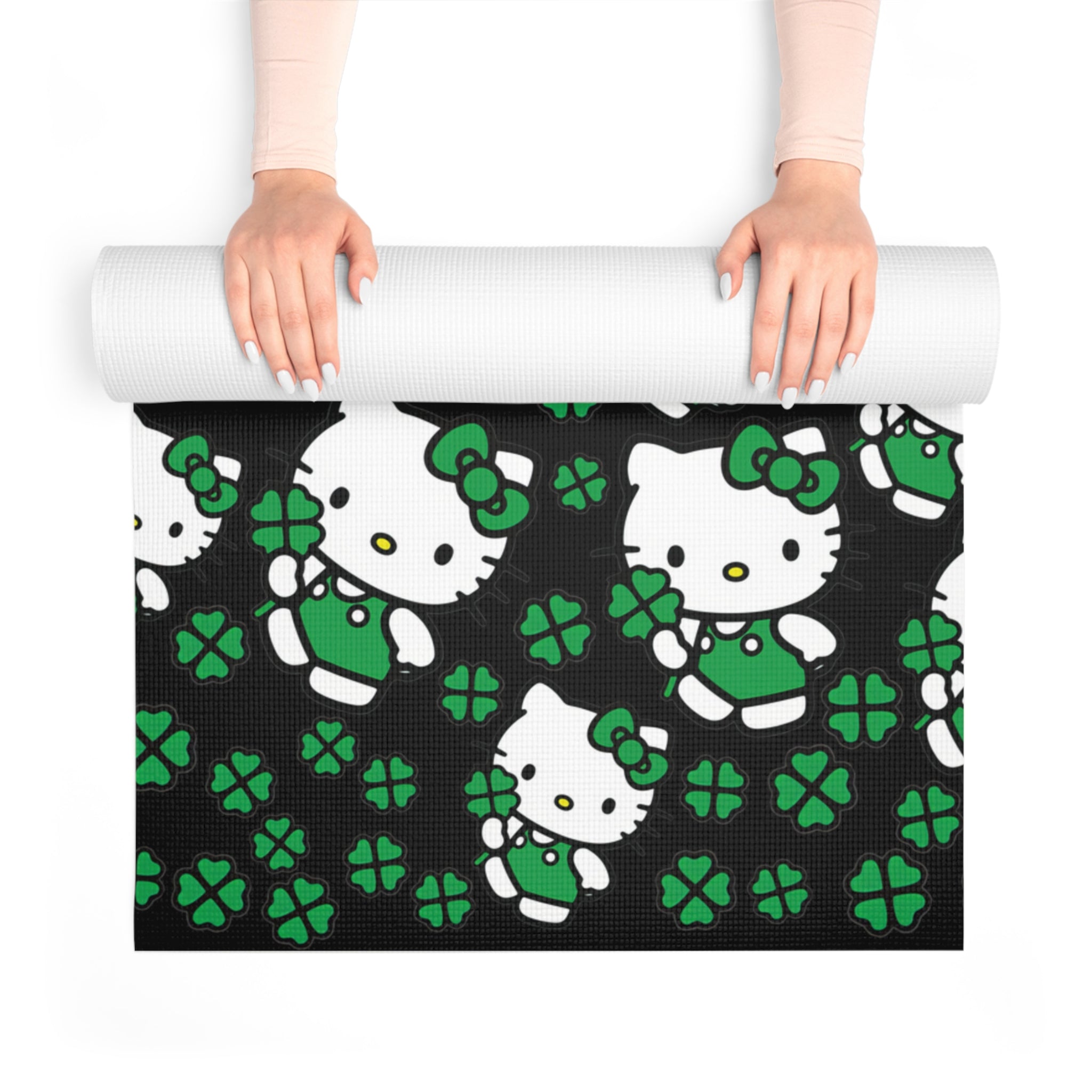 Foam yoga mat kitty saint patrick lucky black