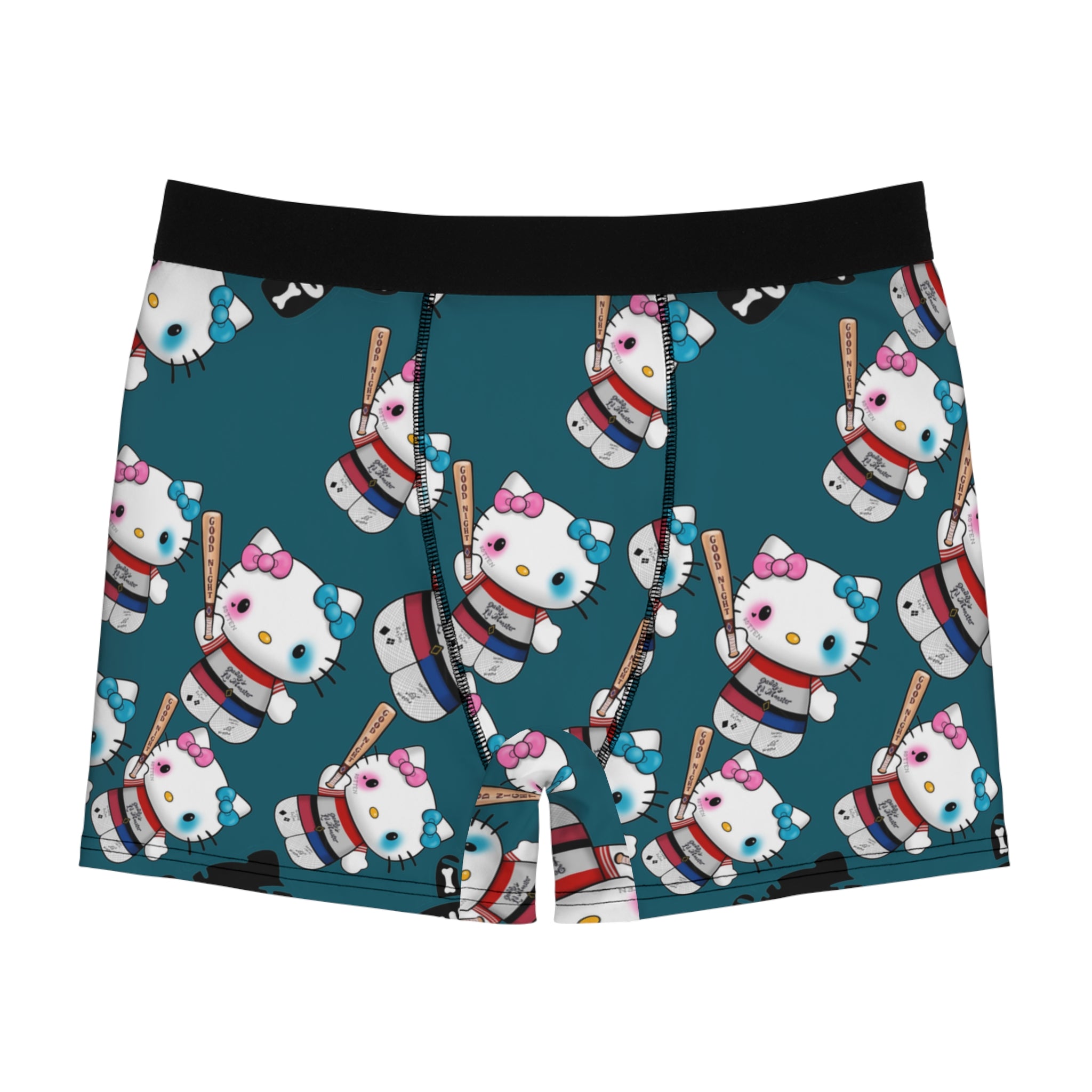 Men's boxer briefs kitty monster Halloween bone cyan