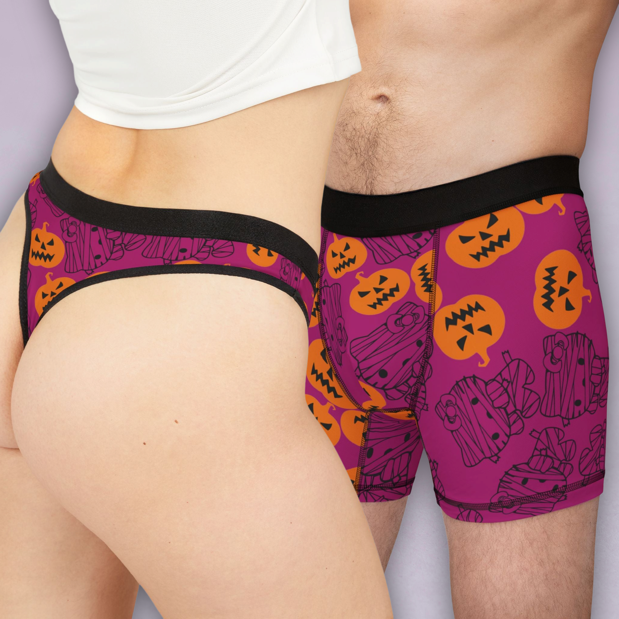 Couples matching  mummy kitty pumpkin pink character underwear set boxer and thong