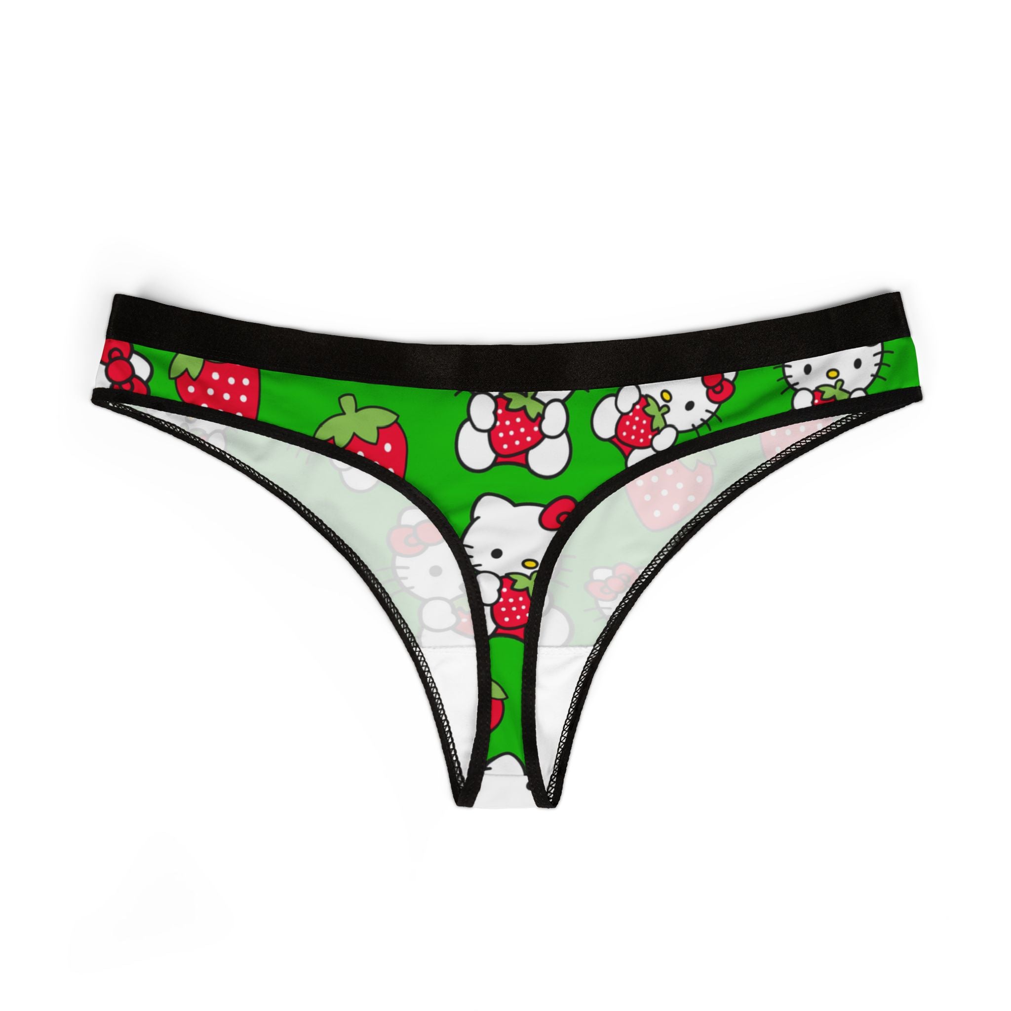 Women's thongs kitty strawberry valentine love green