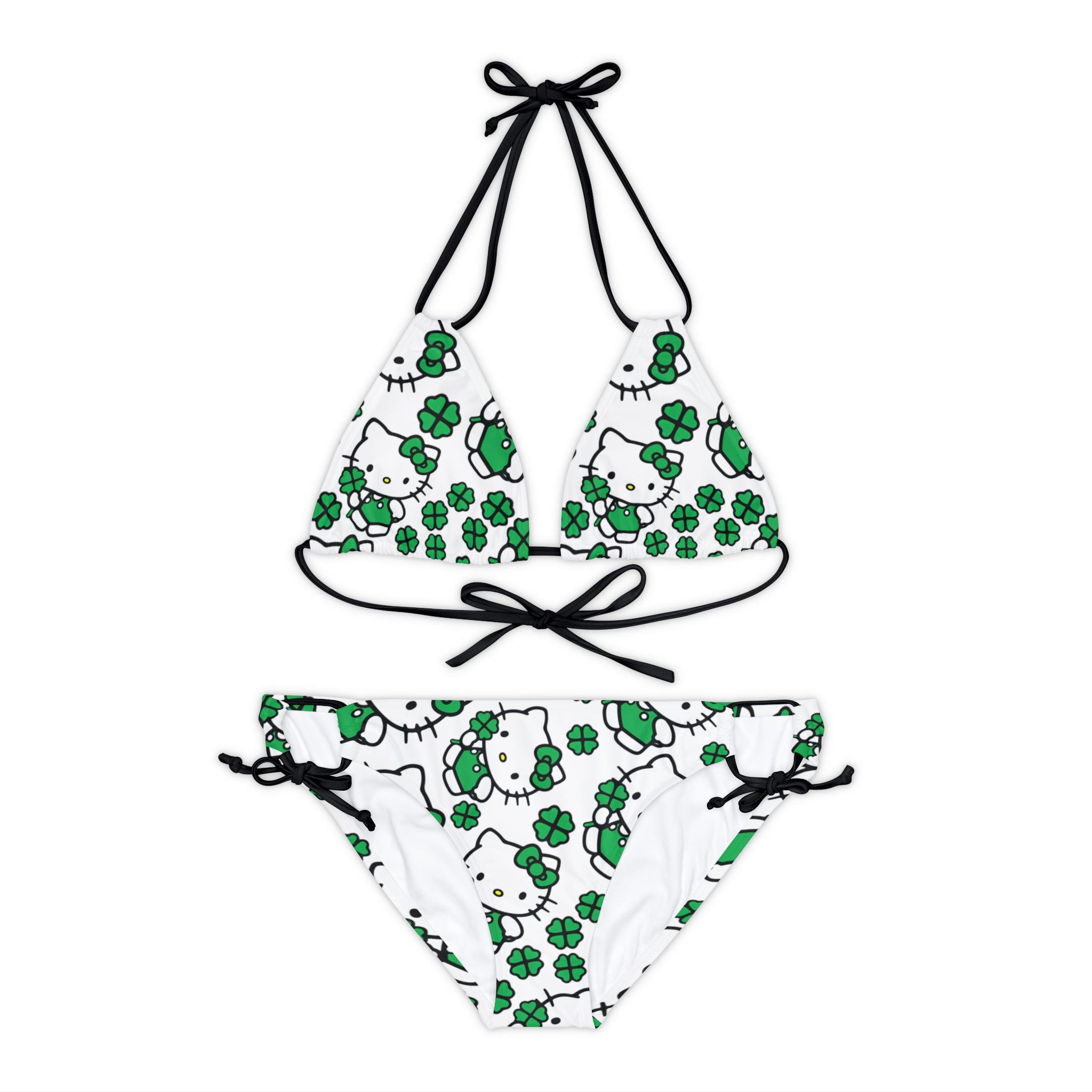 Strappy bikini set kitty saint patrick lucky white