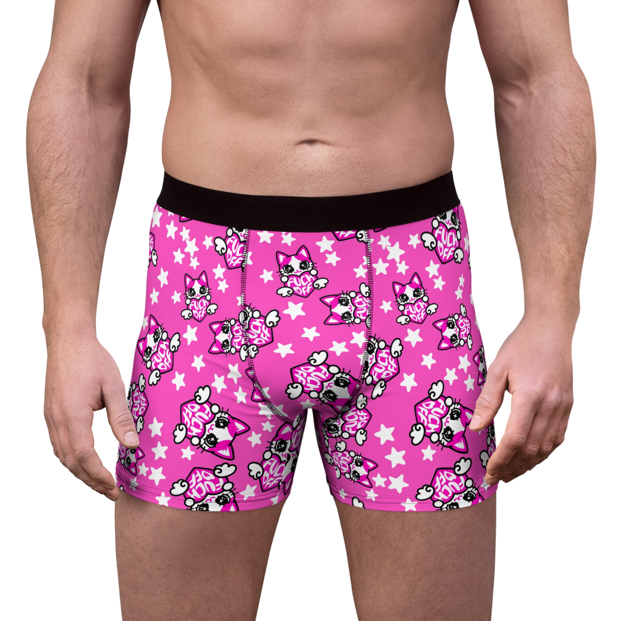 Men's boxer briefs cat fuck off pink