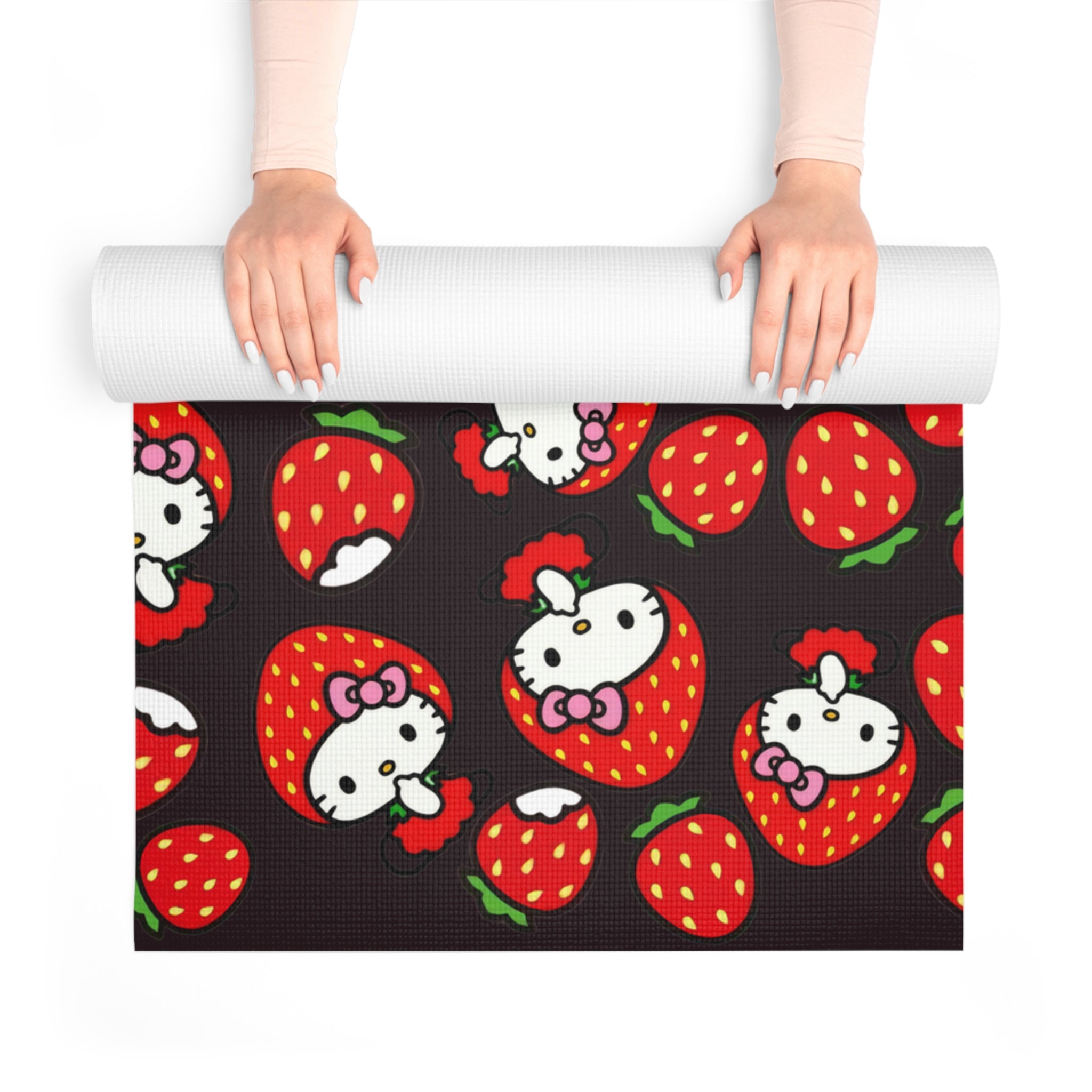 Foam yoga mat kitty strawberry valentine black