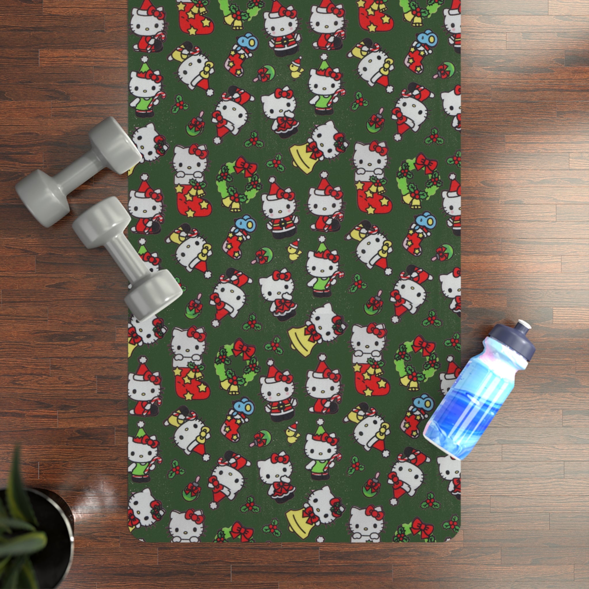 Rubber yoga mat kitty and friends christmas noel green